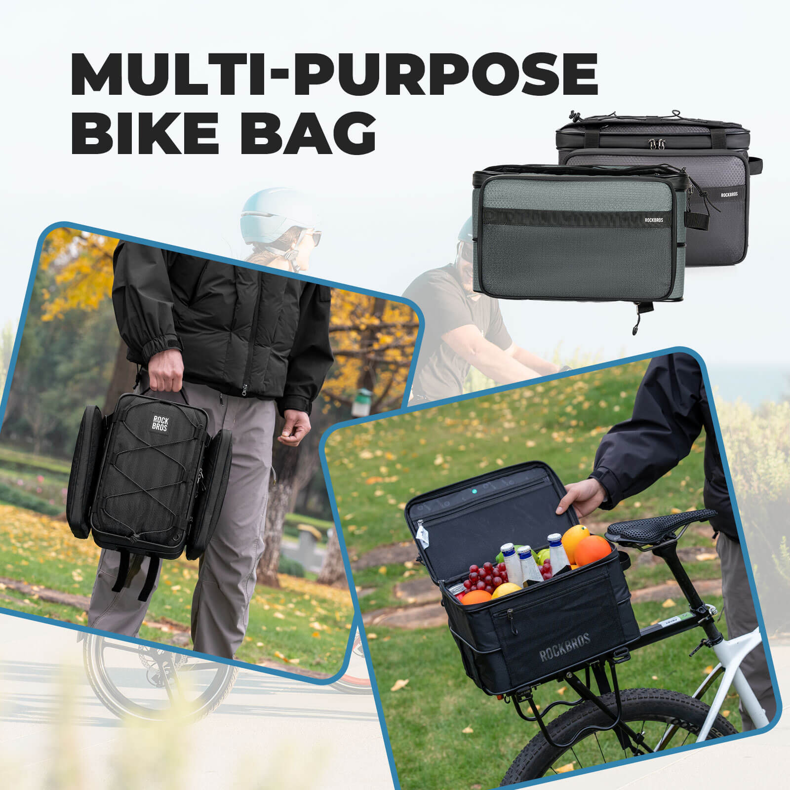 rockbros expandable bike trunk bag for extended storage needs.
#color_sage grey