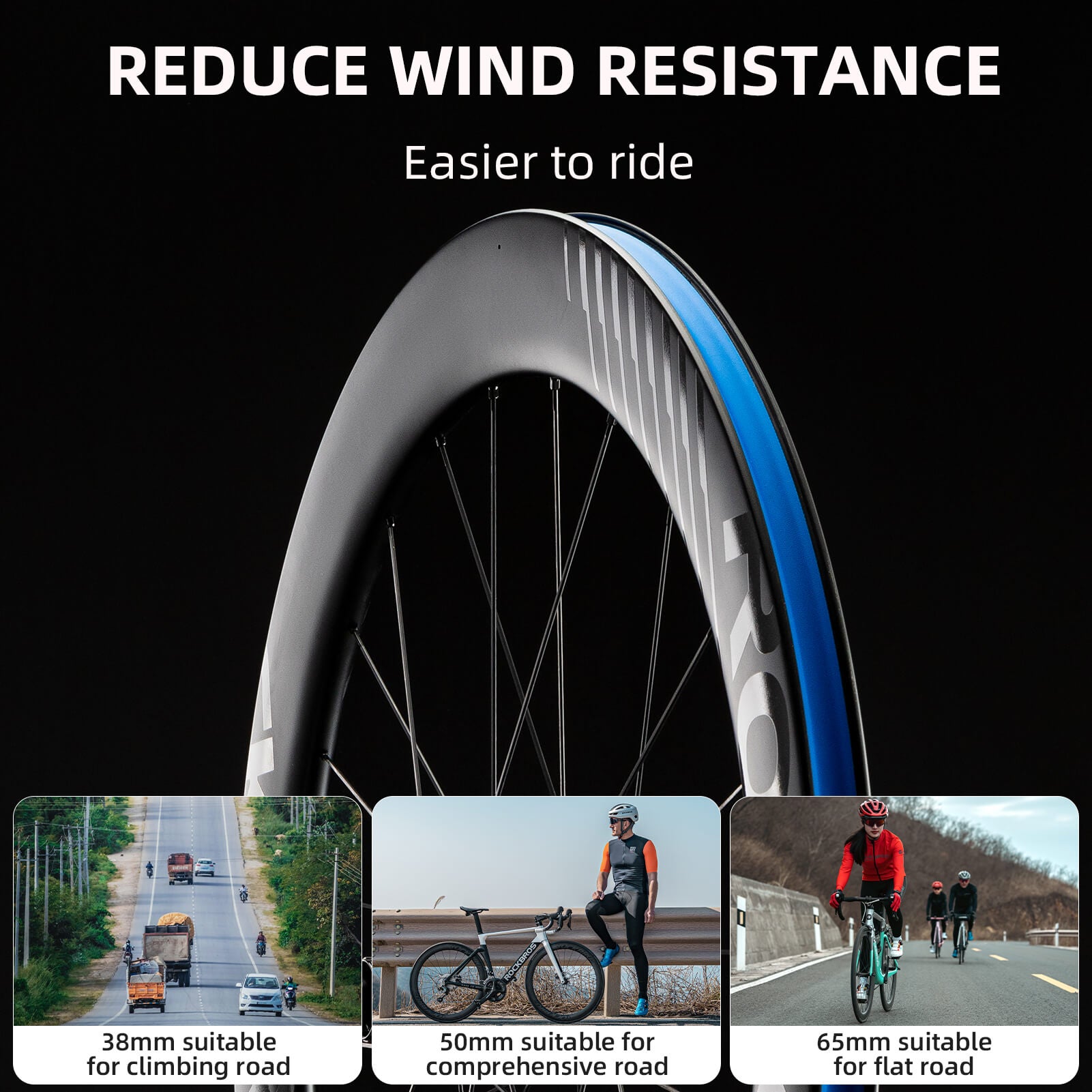 rockbros flamewind carbon fiber rim brake wheelset for training and racing
#option_Carbon fiber-50mm Disc Brake