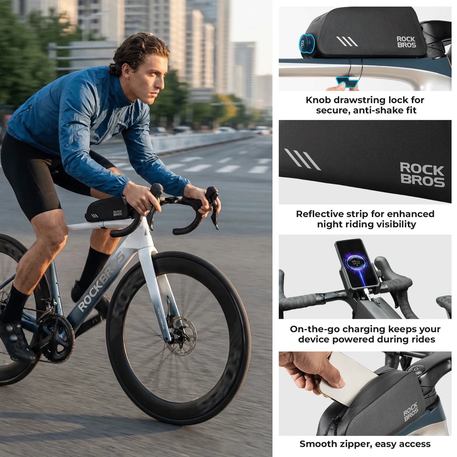 Waterproof cycling frame bag 0.9L anti-wear bike storage pouch.
#color_blue
