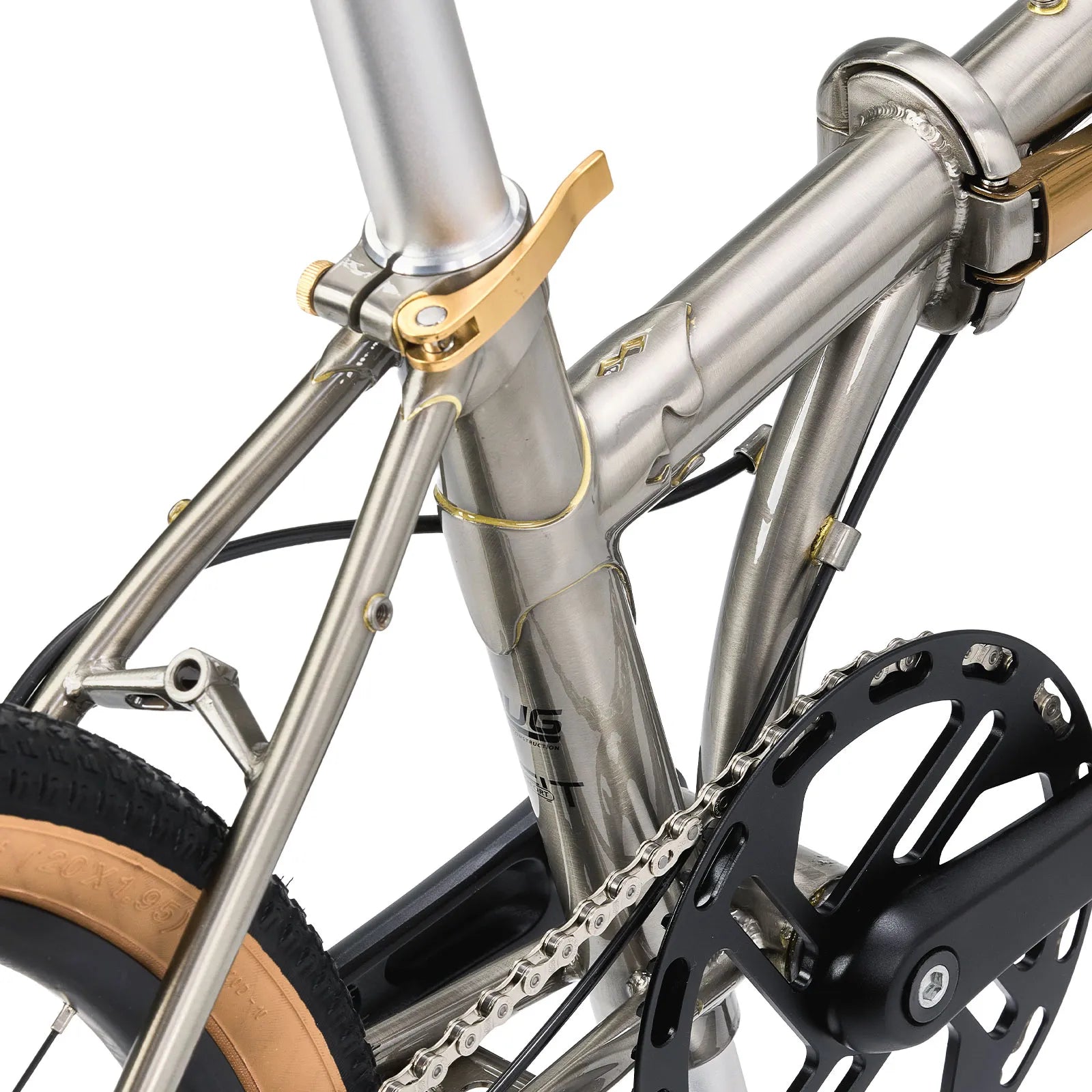 Rockbros Garvis 20 inch chromoly steel folding bike with 9-speed drivetrain.
#color_Raw Steel