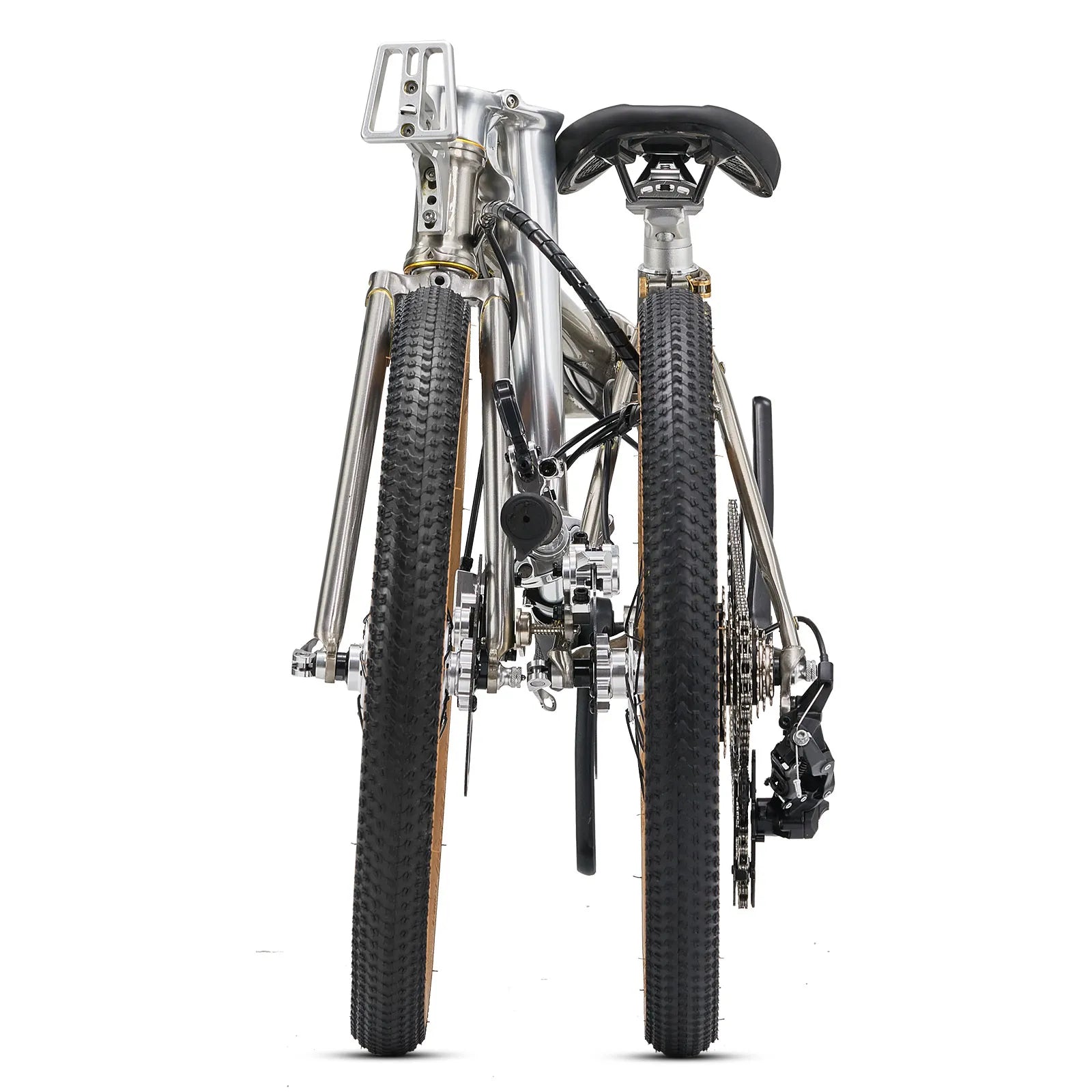 Rockbros Garvis 20 inch chromoly steel folding bike with 9-speed drivetrain.
#color_Raw Steel