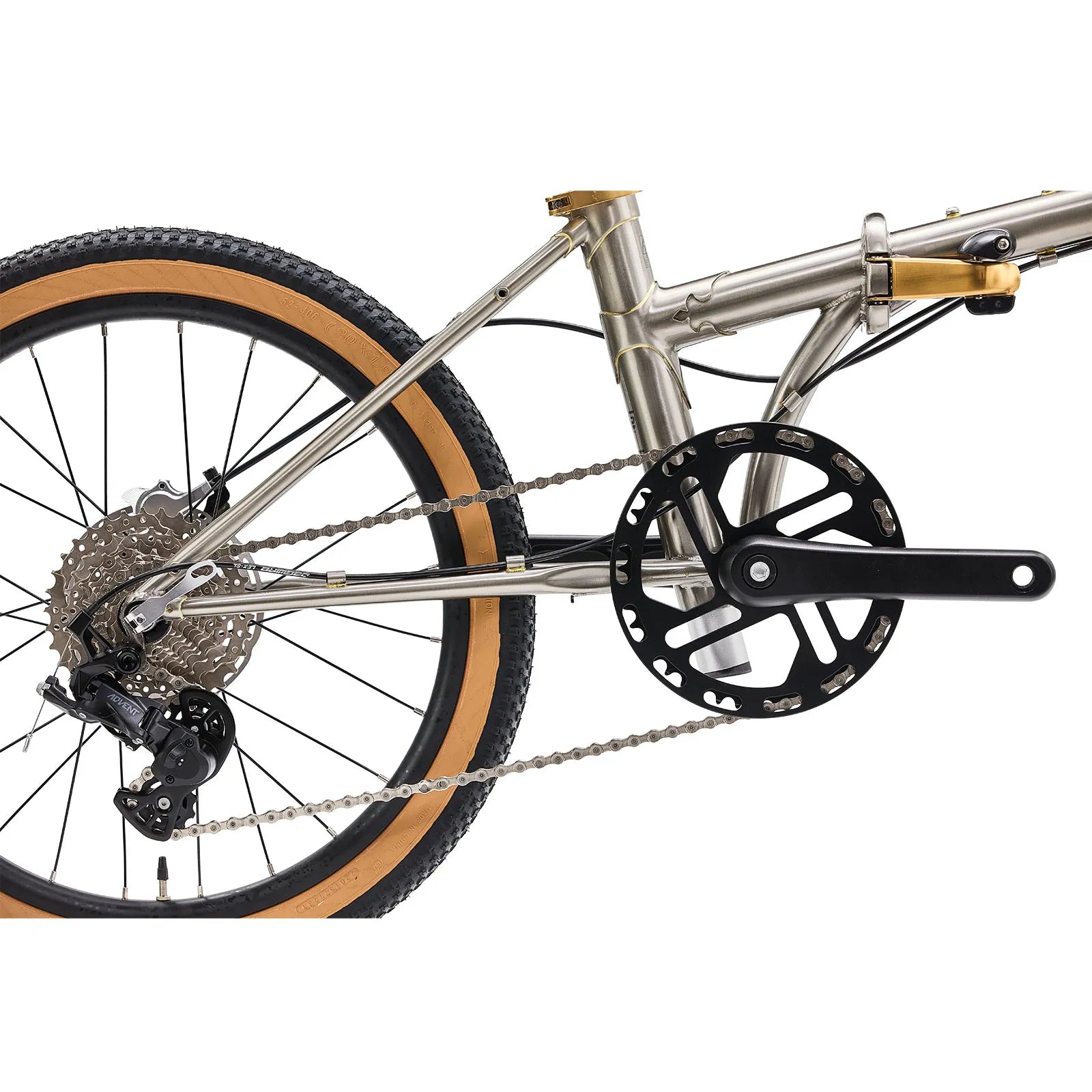 Rockbros Garvis 20 inch chromoly steel folding bike with 9-speed drivetrain.
#color_Raw Steel