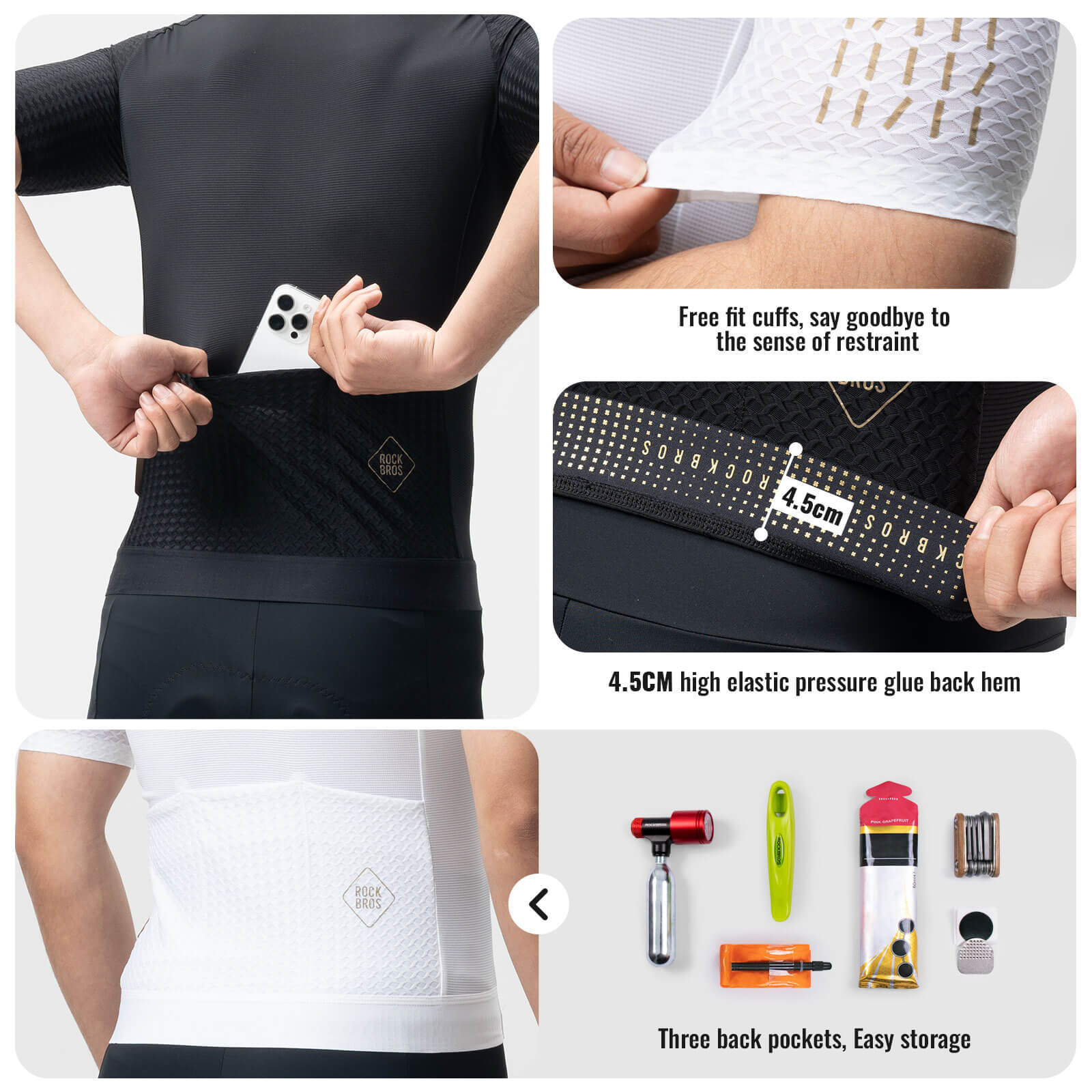 rockbros gold series short sleeve cycling jersey designed for summer rides, lightweight breathable bike jersey ideal for road cycling and training
#color_white