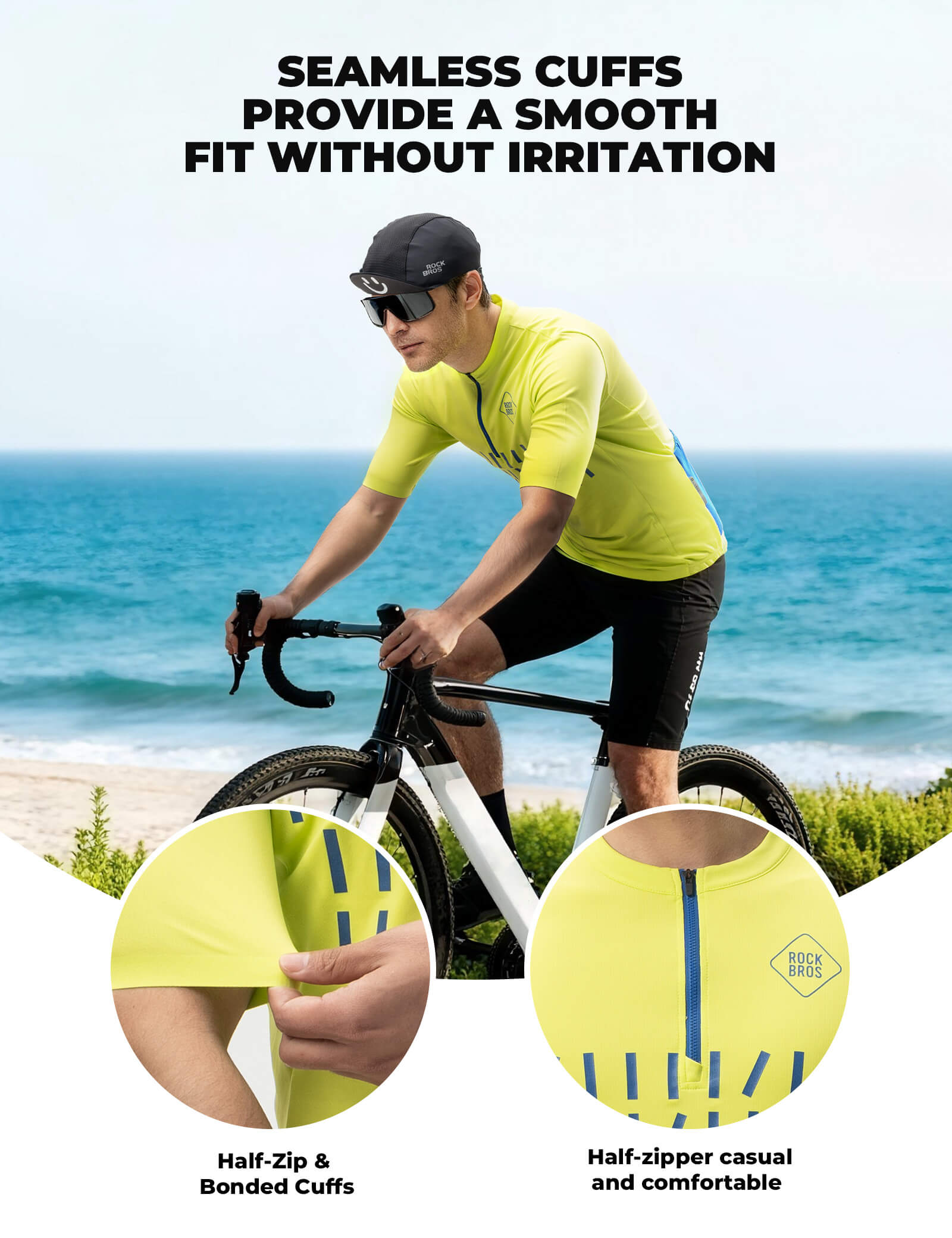 rockbros half-zip colorful cycling jersey for summer rides.
#color_deep green
