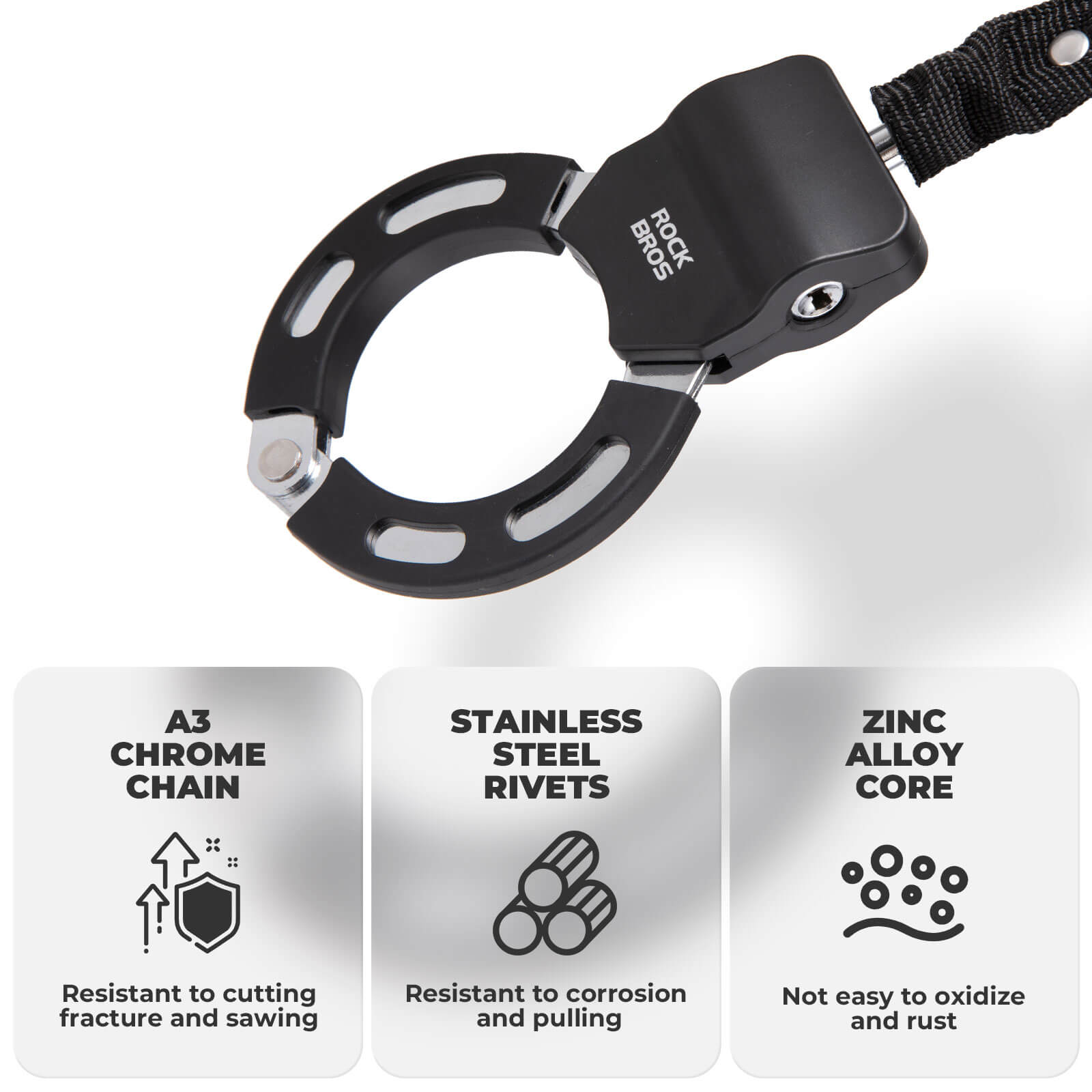 ROCKBROS Heavy Duty Bike Chain Lock - Anti-Theft Bicycle and Electric Scooter Lock with 2 Keys, 3.2ft Wear-Resistant Steel Chain.