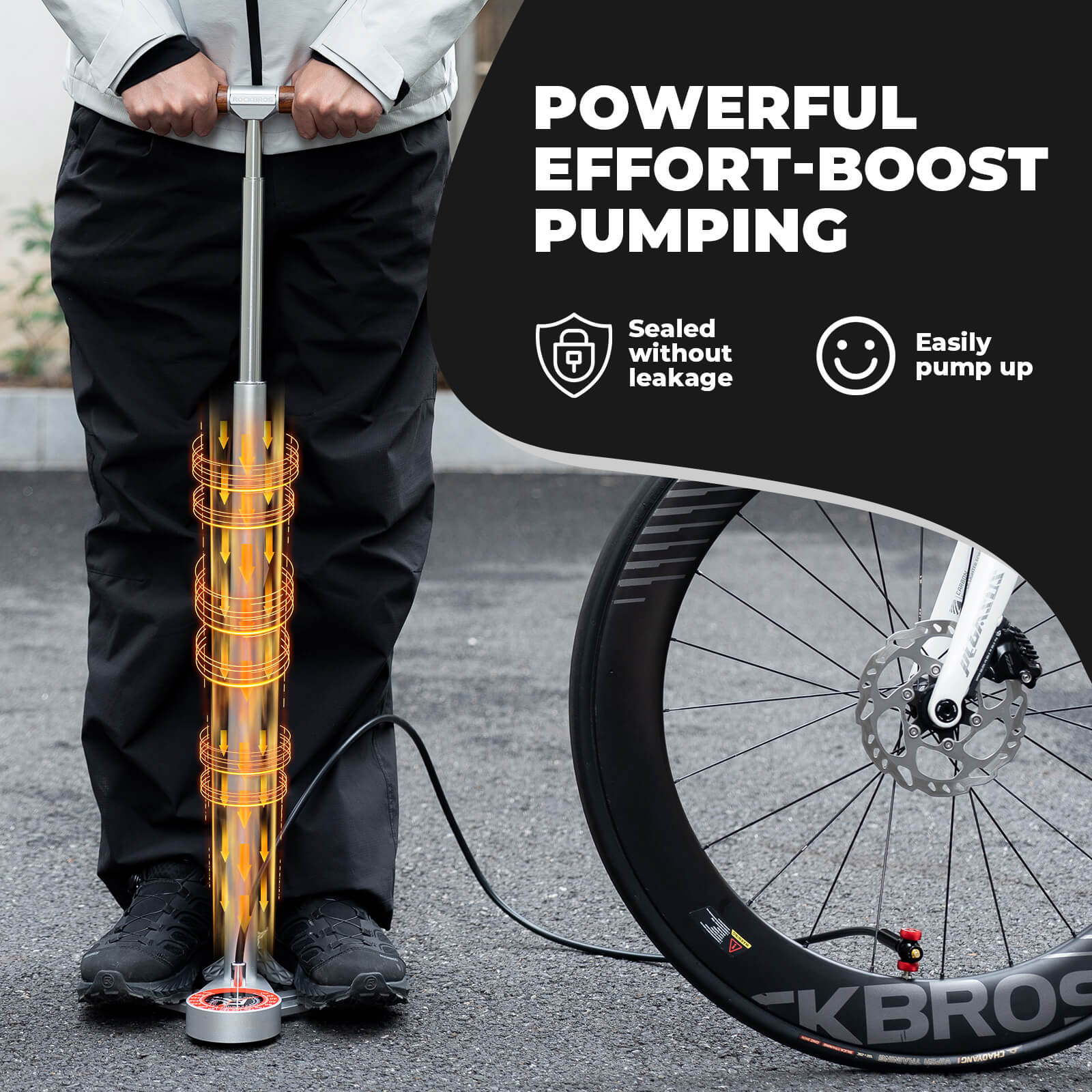 rockbros aluminium high pressure bike floor pump for road and mountain bikes.
#color_silver