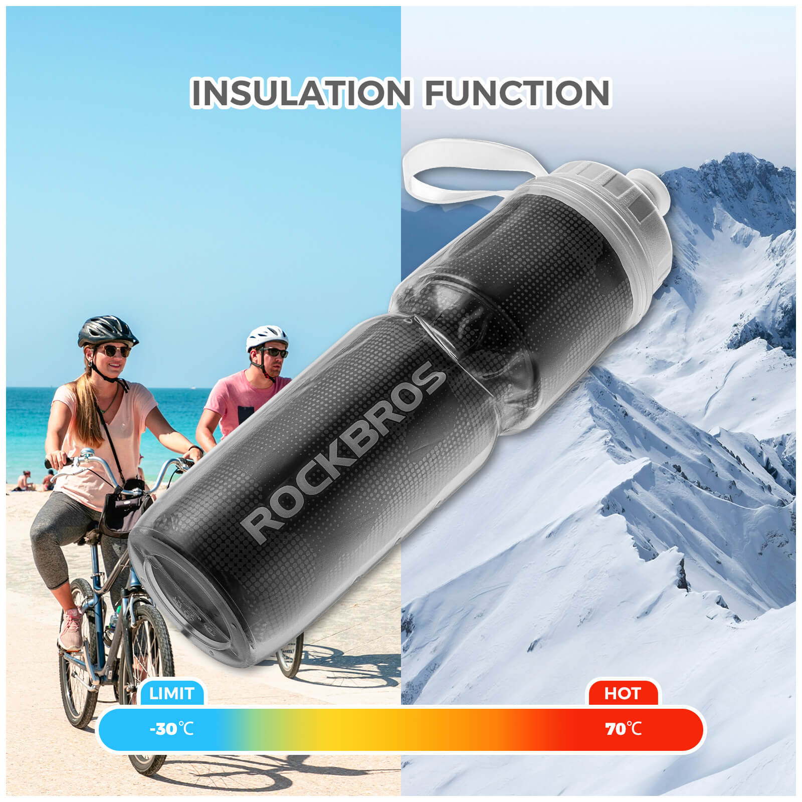 rockbros insulated cycling water bottle for outdoor rides.
#color_green
