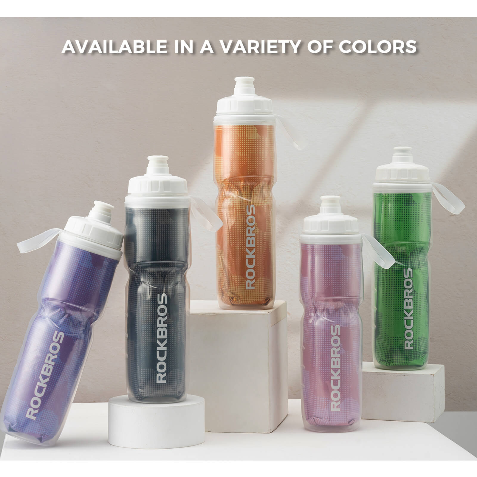 rockbros insulated cycling water bottle for outdoor rides.
#color_purple