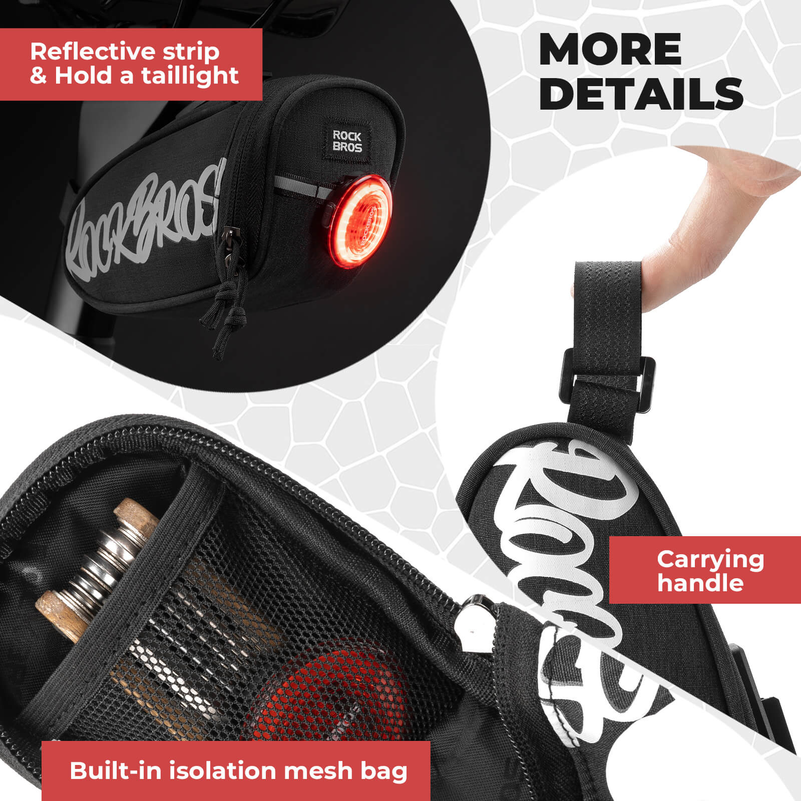 rockbros portable flash series bike saddle bag for cycling trips
#color_black