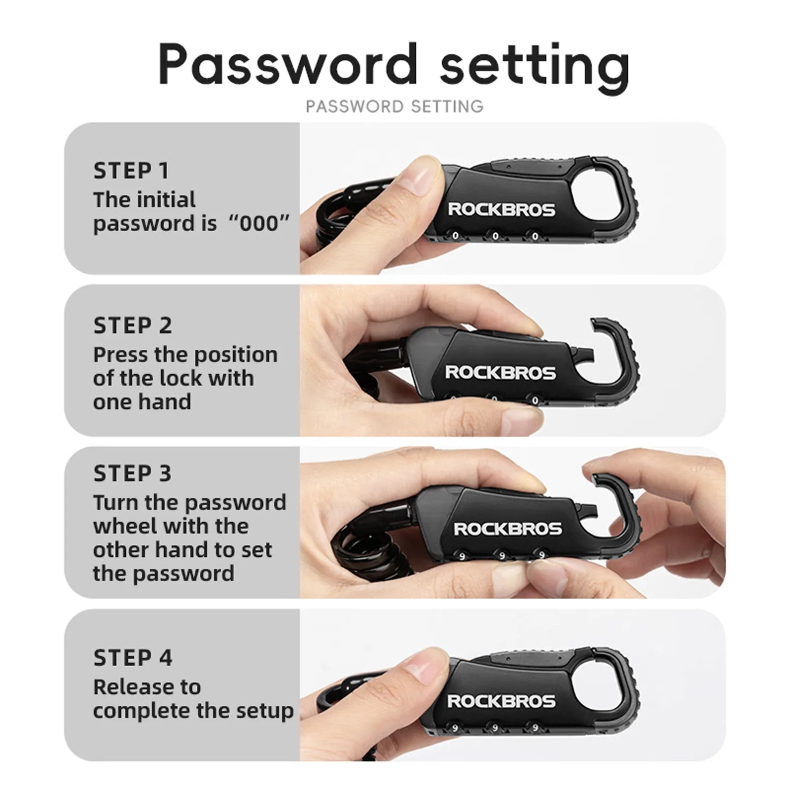 RockBros portable keyless helmet lock with 3-digit combination password for anti-theft security