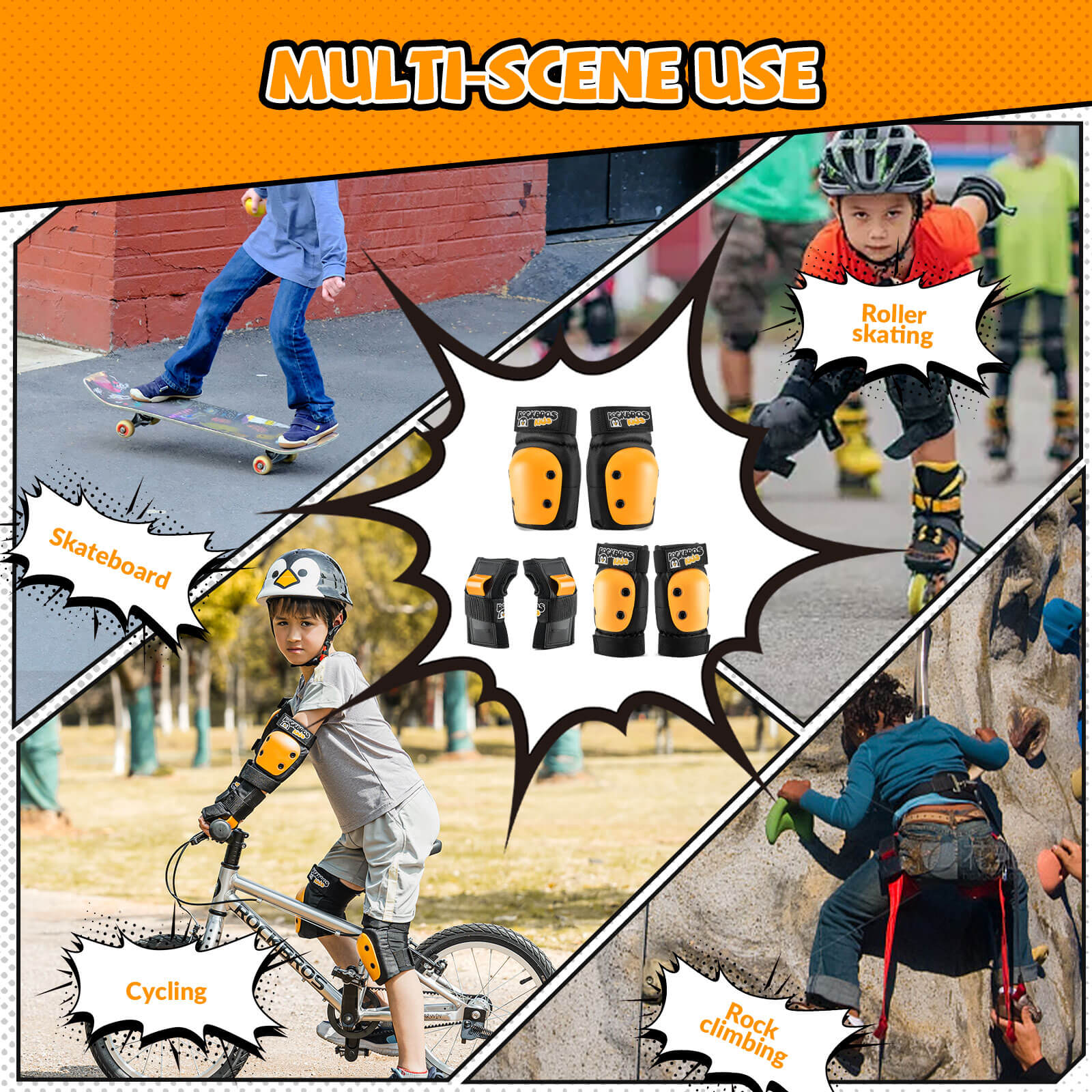ROCKBROS kids protective pads set for skateboarding and riding.