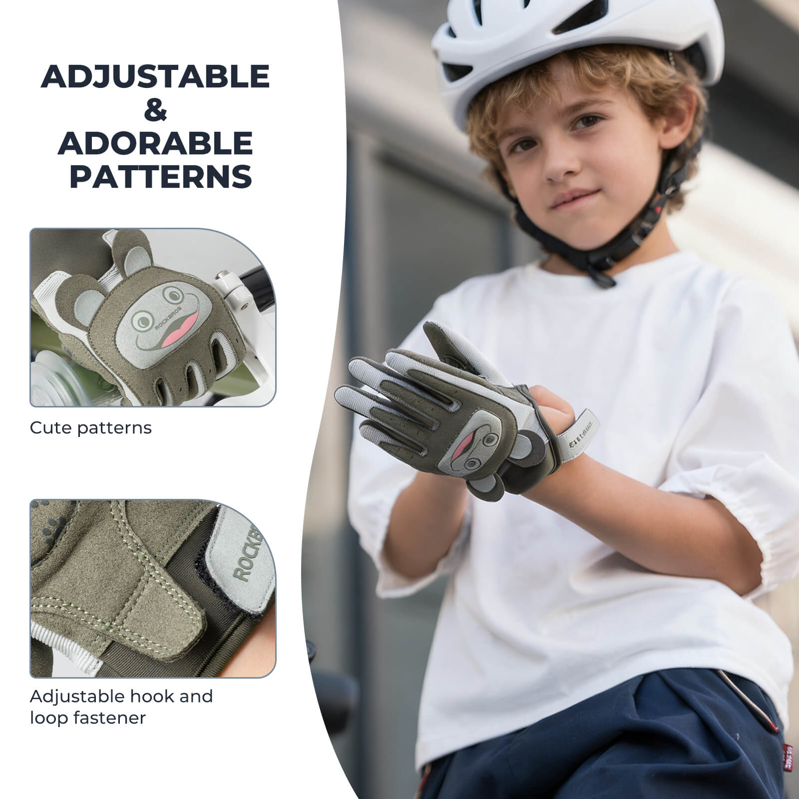 rockbros kids anti-slip full finger cycling gloves for children riding bikes.
#color_brown