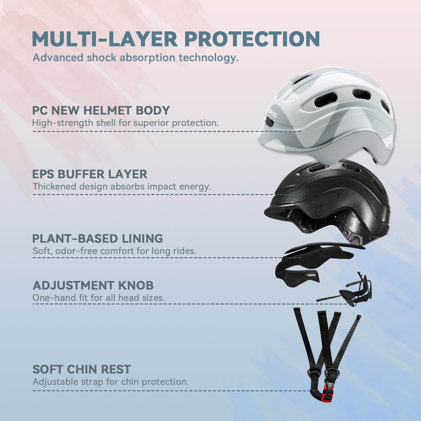 ROCKBROS kids’ bike helmet front view with lightweight protection.
#option_cloud grey