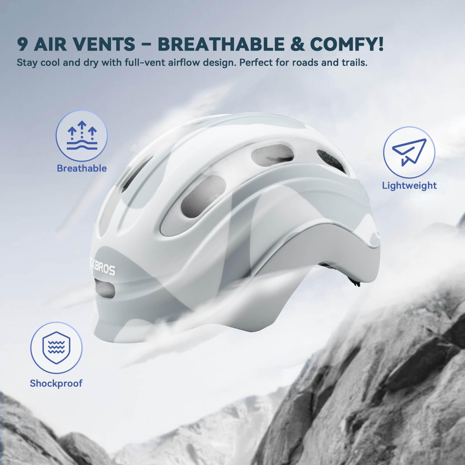 ROCKBROS kids’ bike helmet front view with lightweight protection.
#option_ocean tea