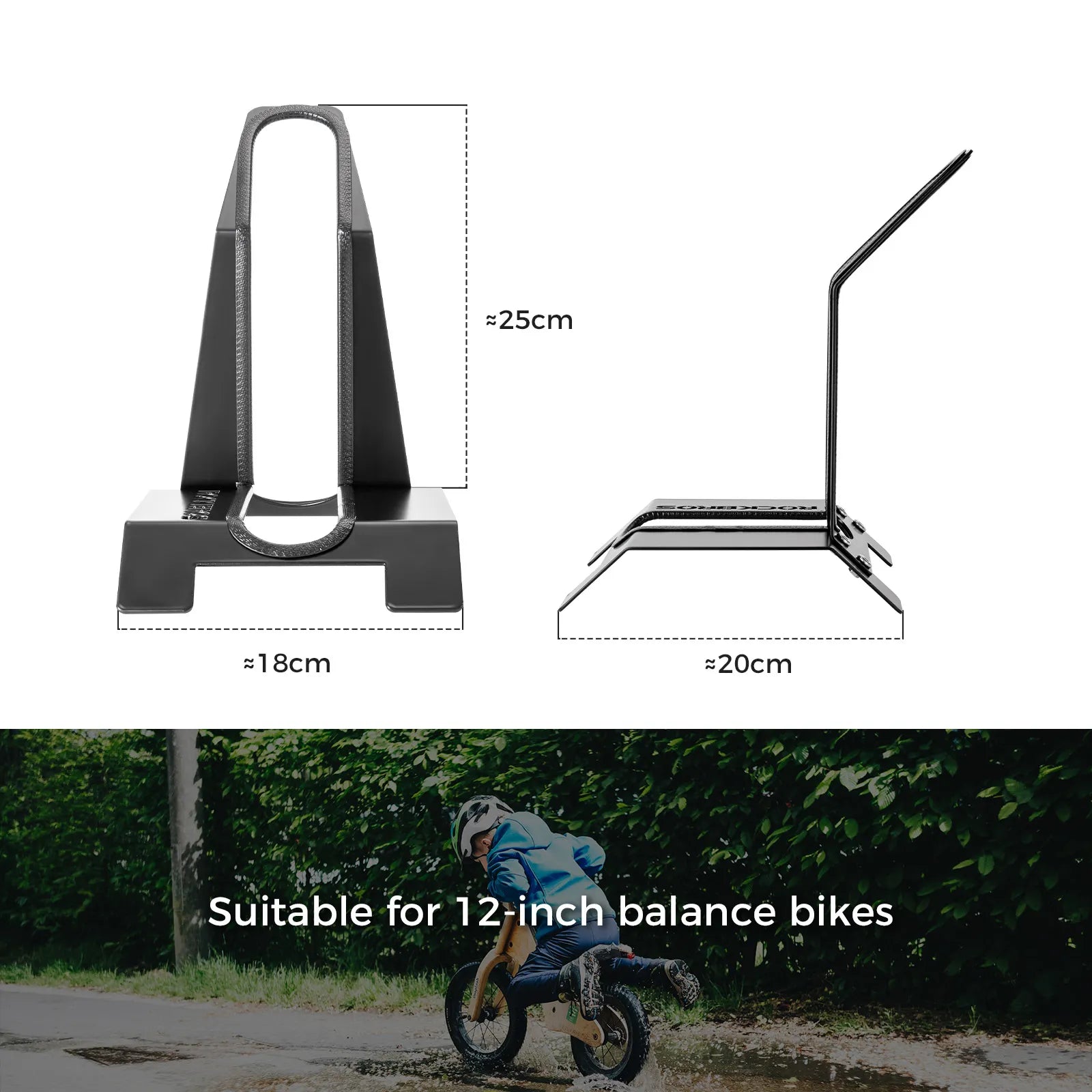 Rockbros L-Shape Kids Bike Stand - Portable Floor Parking Rack for 12" Bicycles, Scooters and Balance Bikes.
#color_black