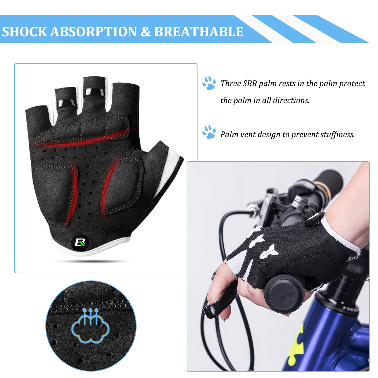 ROCKBROS Kids Half Finger Cycling Gloves in Black - Breathable Padded Bike Mitts for Boys and Girls.