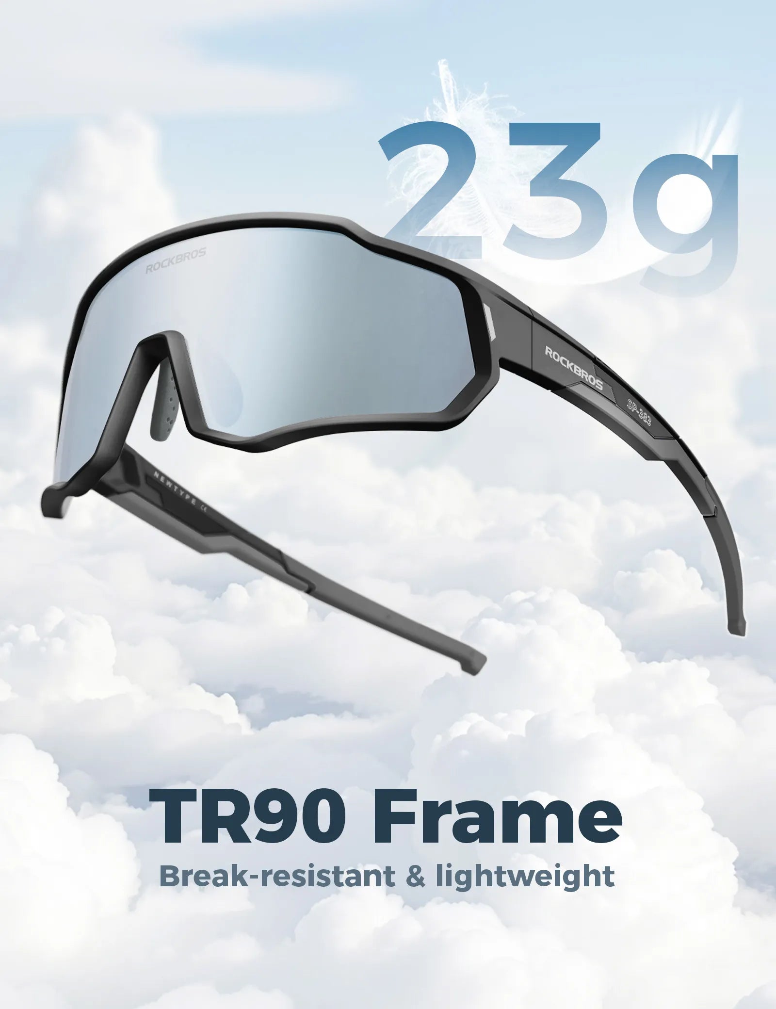 ROCKBROS Children's Sports Sunglasses featuring UV400 Protection and Intelligent Photochromic Lens Technology.
#color_black