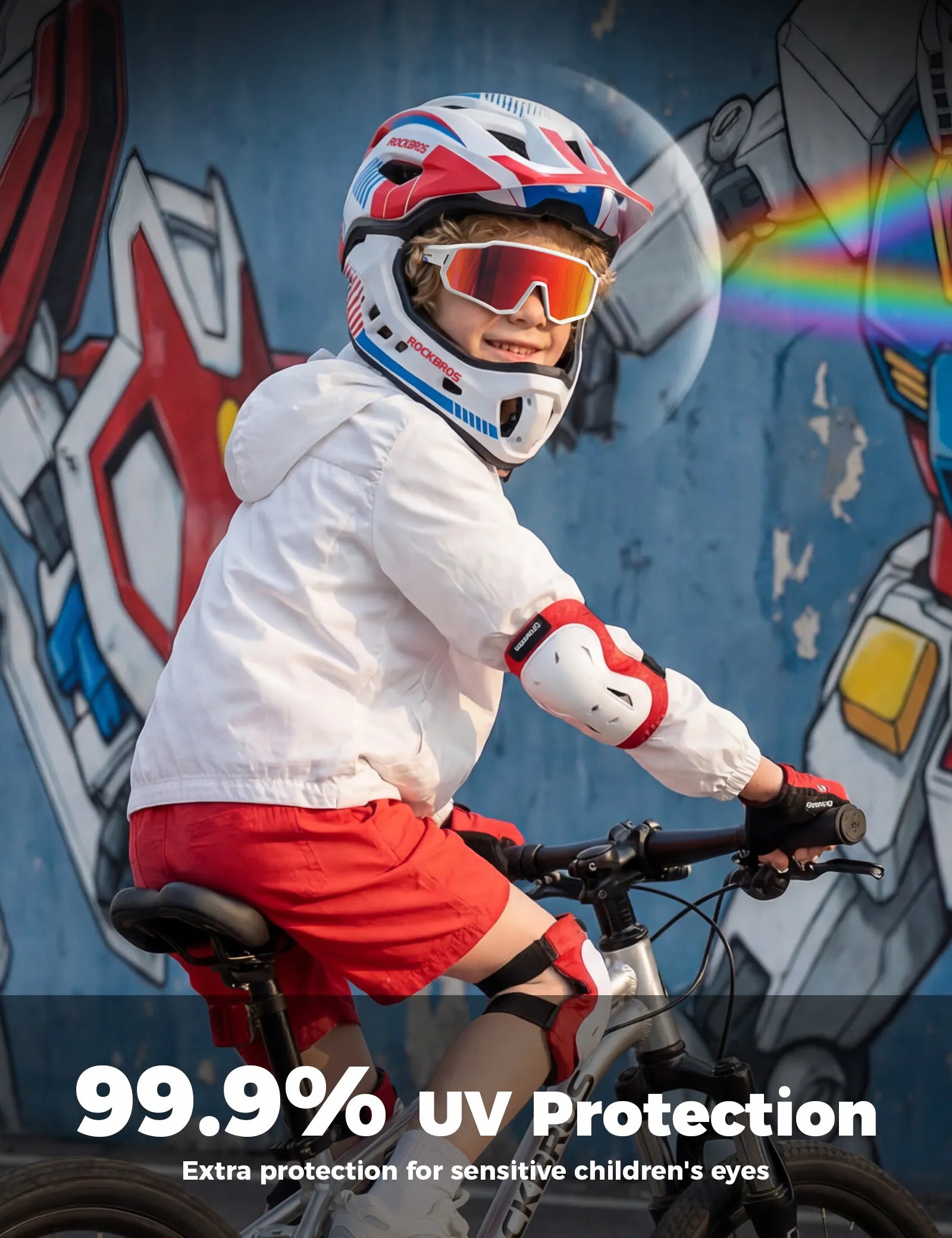 ROCKBROS Children's Sports Sunglasses featuring UV400 Protection and Intelligent Photochromic Lens Technology.
#color_pink