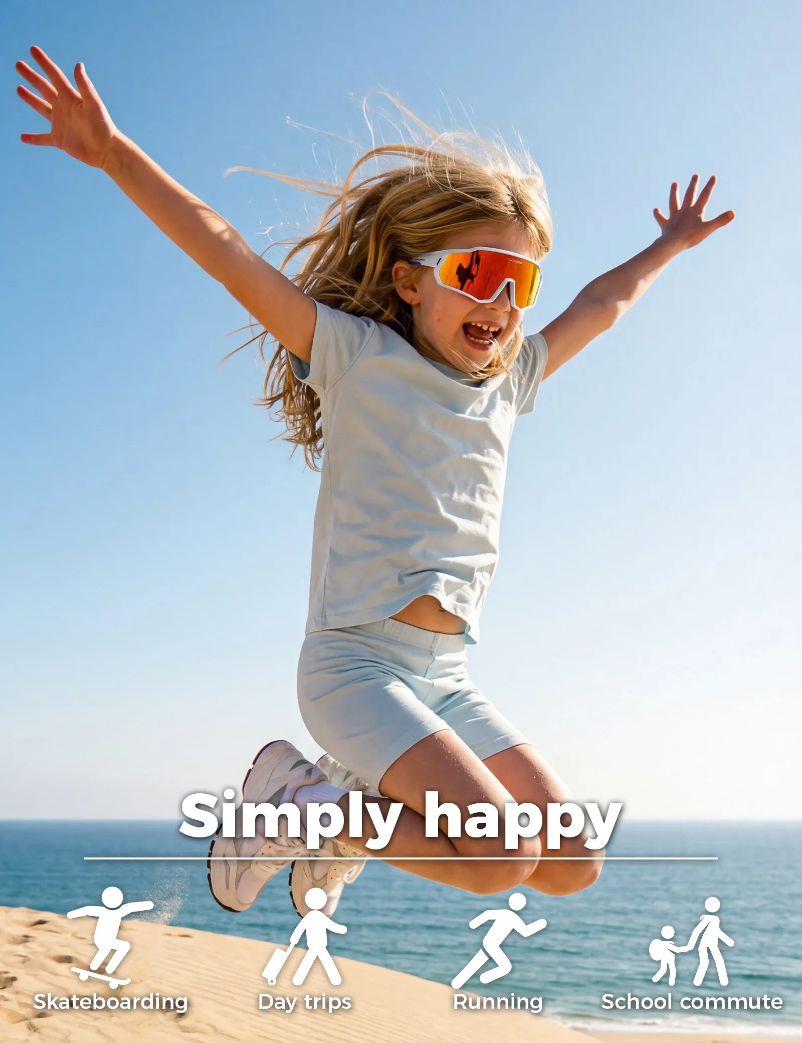 ROCKBROS Children's Sports Sunglasses featuring UV400 Protection and Intelligent Photochromic Lens Technology.
#color_white