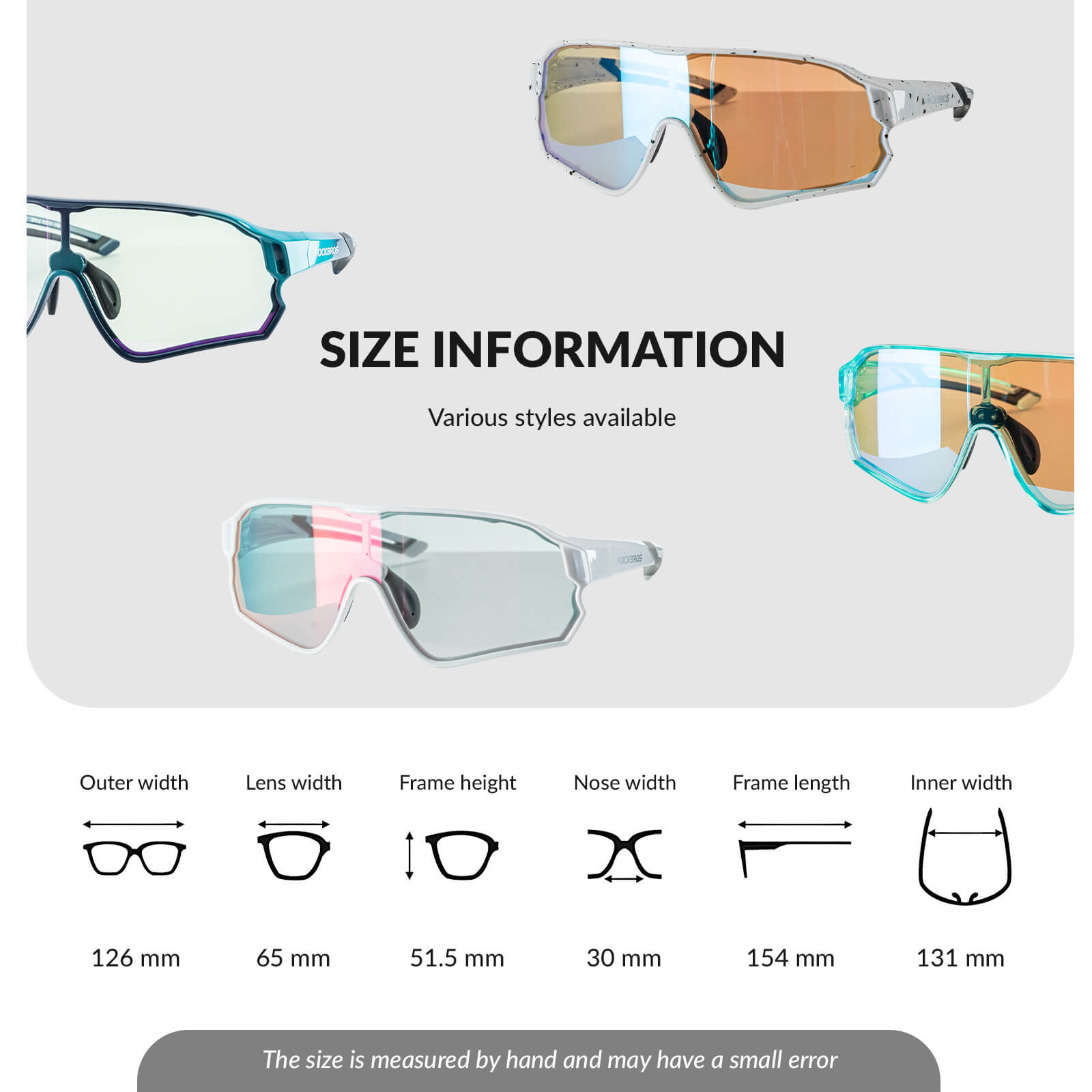 ROCKBROS kids photochromic bike sunglasses with adjustable frame.
#color_white