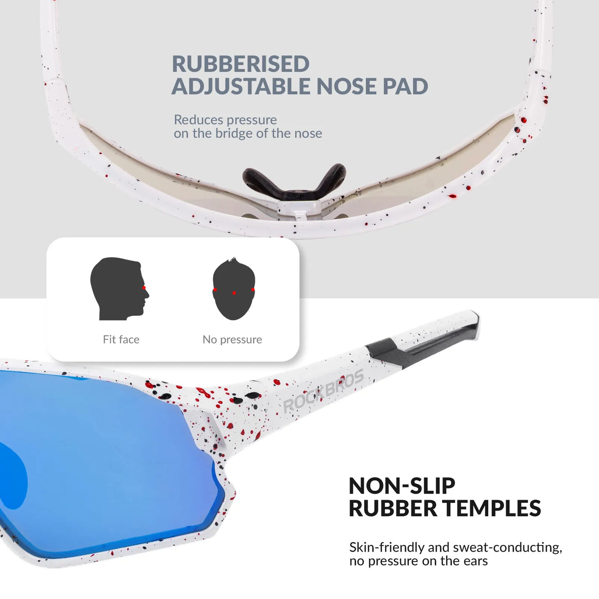ROCKBROS polarised kids cycling sunglasses worn by child.
#color_white
