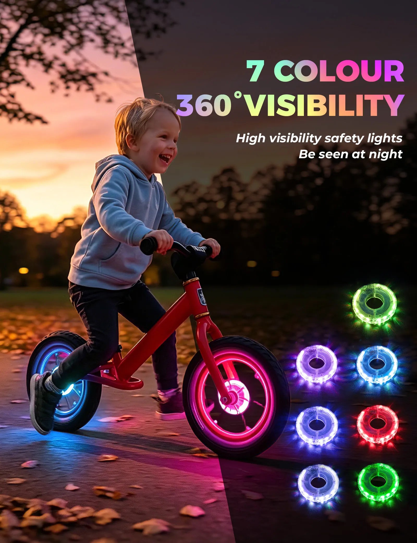 ROCKBROS rechargeable LED bicycle hub lights for road and mountain bike tyres.
#options_Kids Bike (1-Pack)