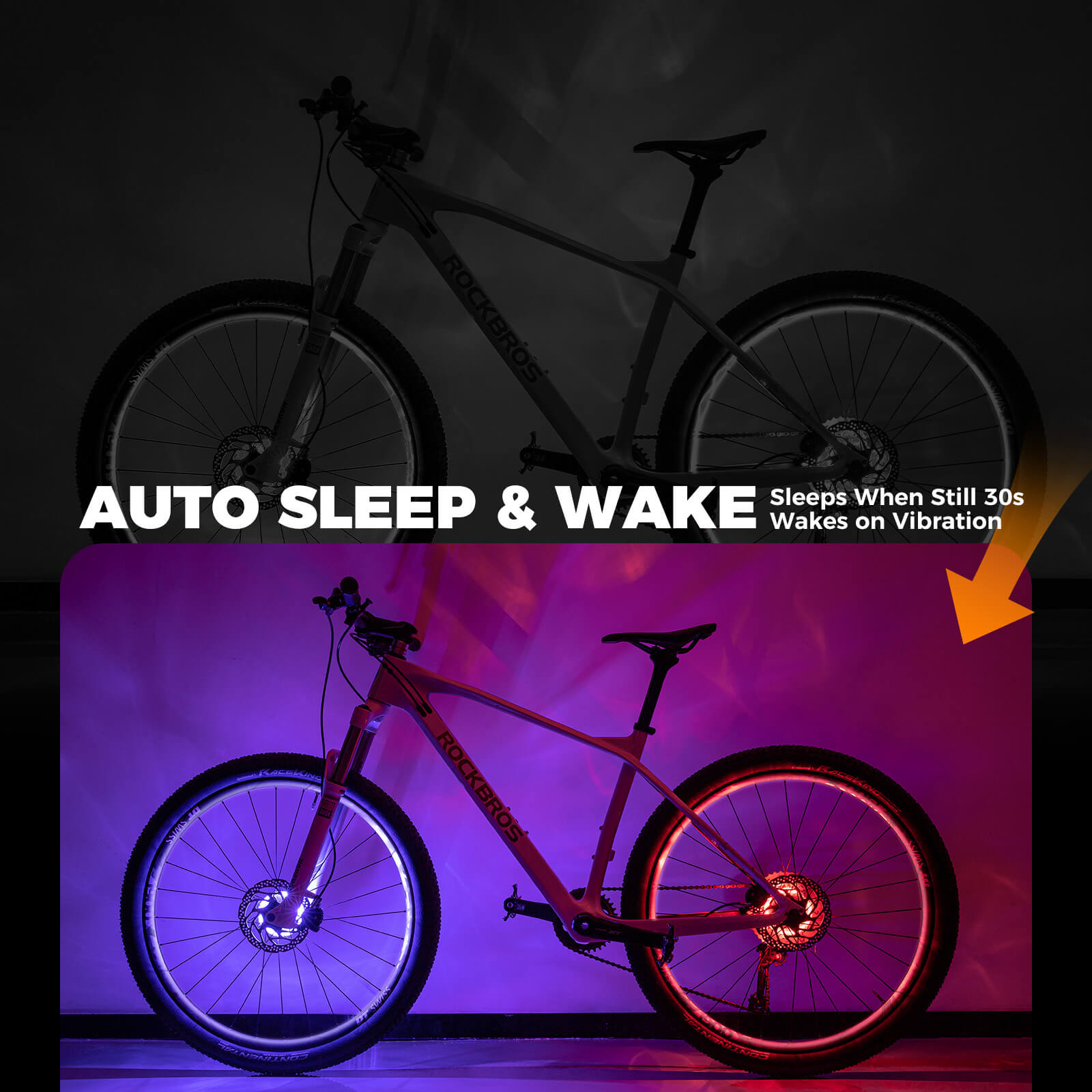 ROCKBROS rechargeable LED bicycle hub lights for road and mountain bike tyres.
#options_Mountain Bike (1-Pack)
