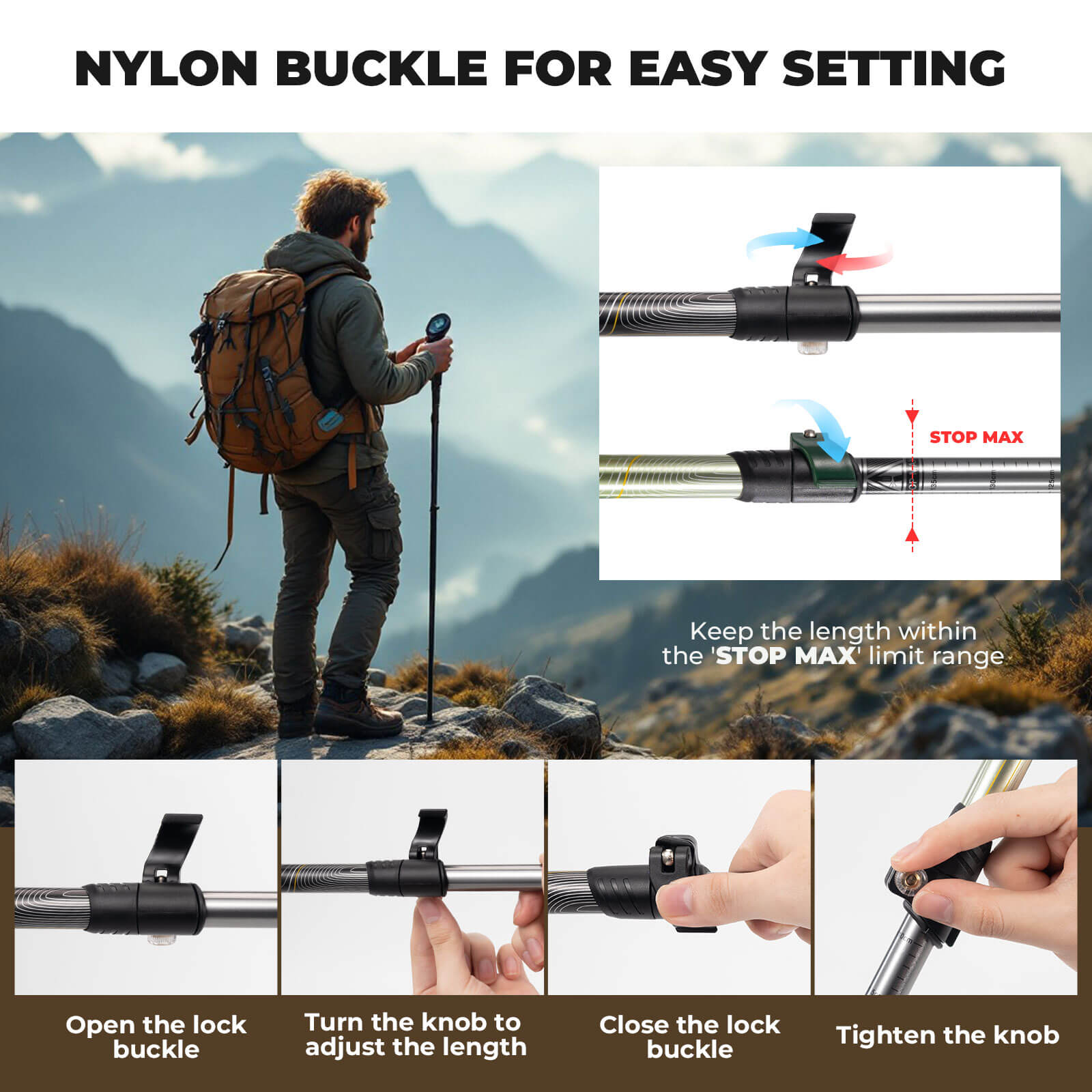 qunature ultralight 3-section trekking pole for outdoor trekking.
#color_black