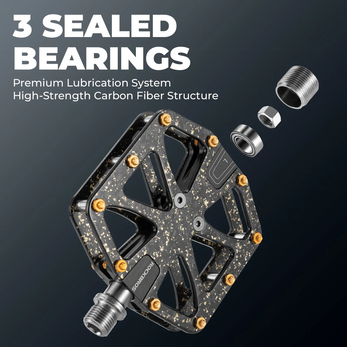 rockbros carbon fiber anti slip pedals for mountain biking.
#colour_orange