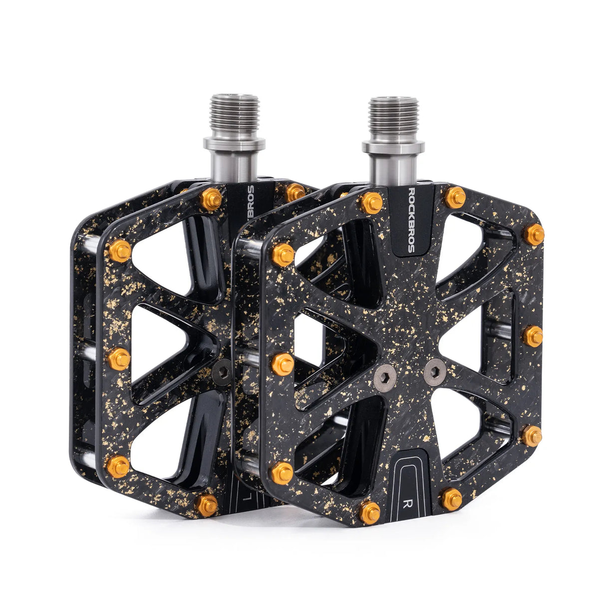 rockbros carbon fiber anti slip pedals for mountain biking.
#colour_orange