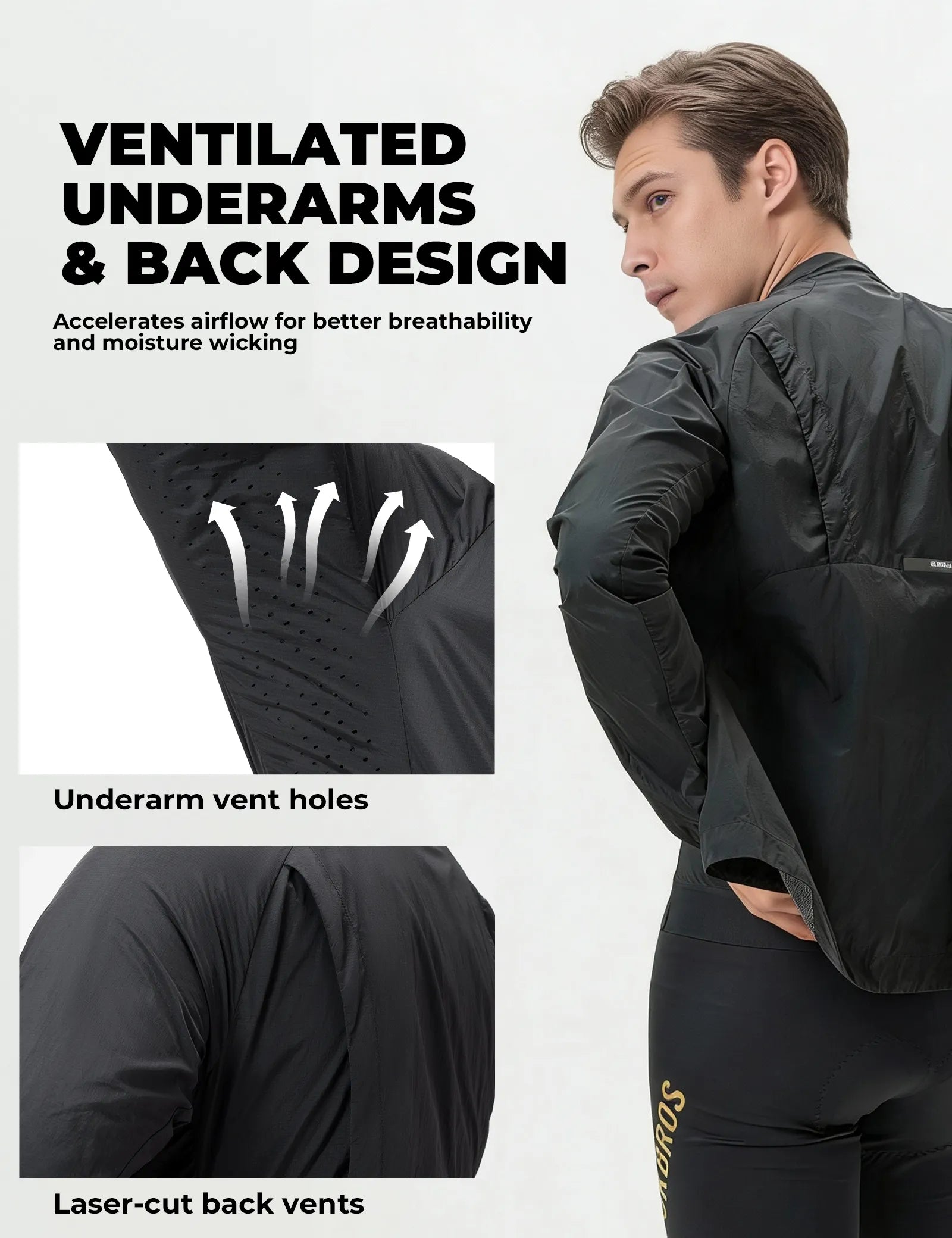 Rockbros lightweight packable cycling wind jacket for men and women.
#color_black