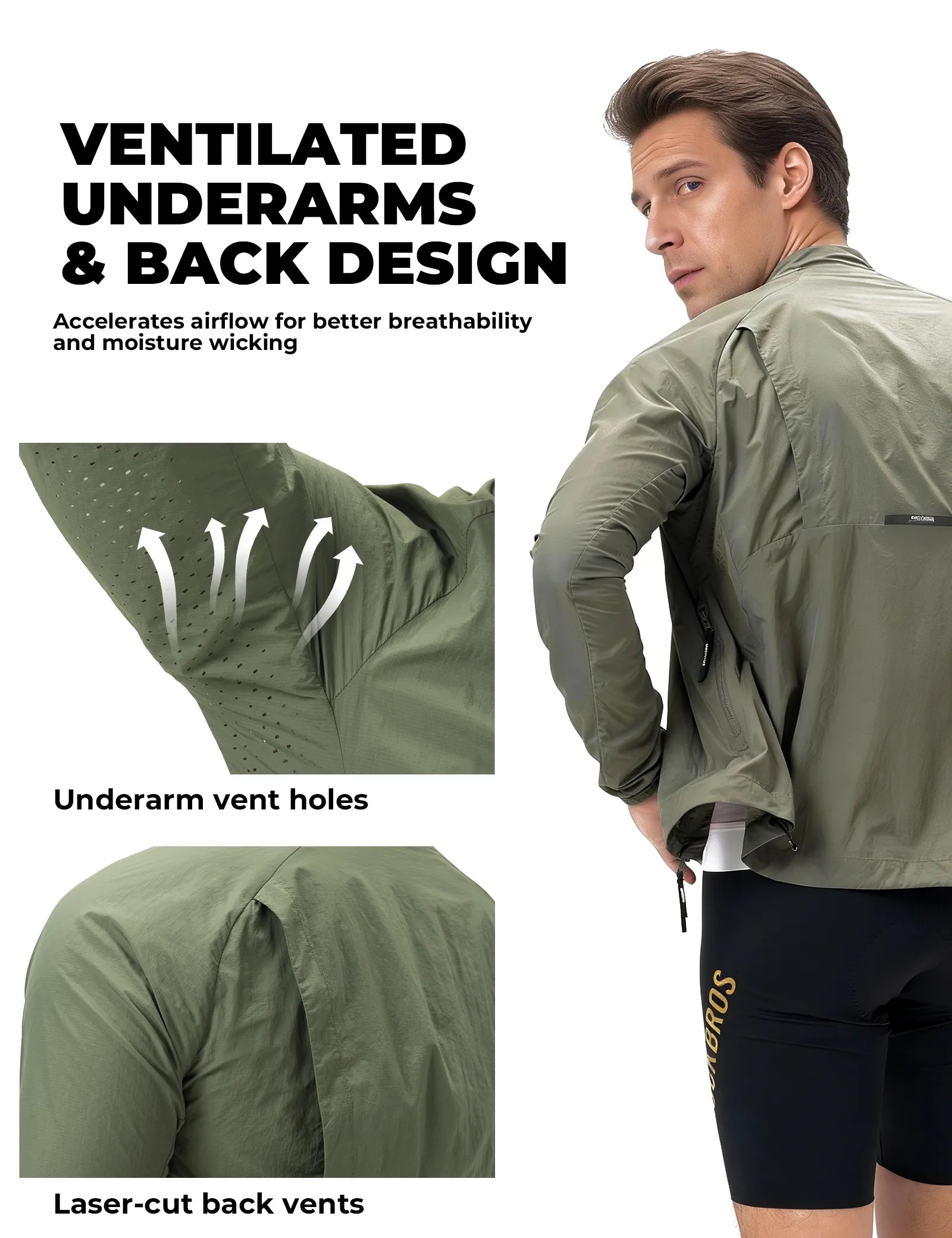 Rockbros lightweight packable cycling wind jacket for men and women.
#color_green