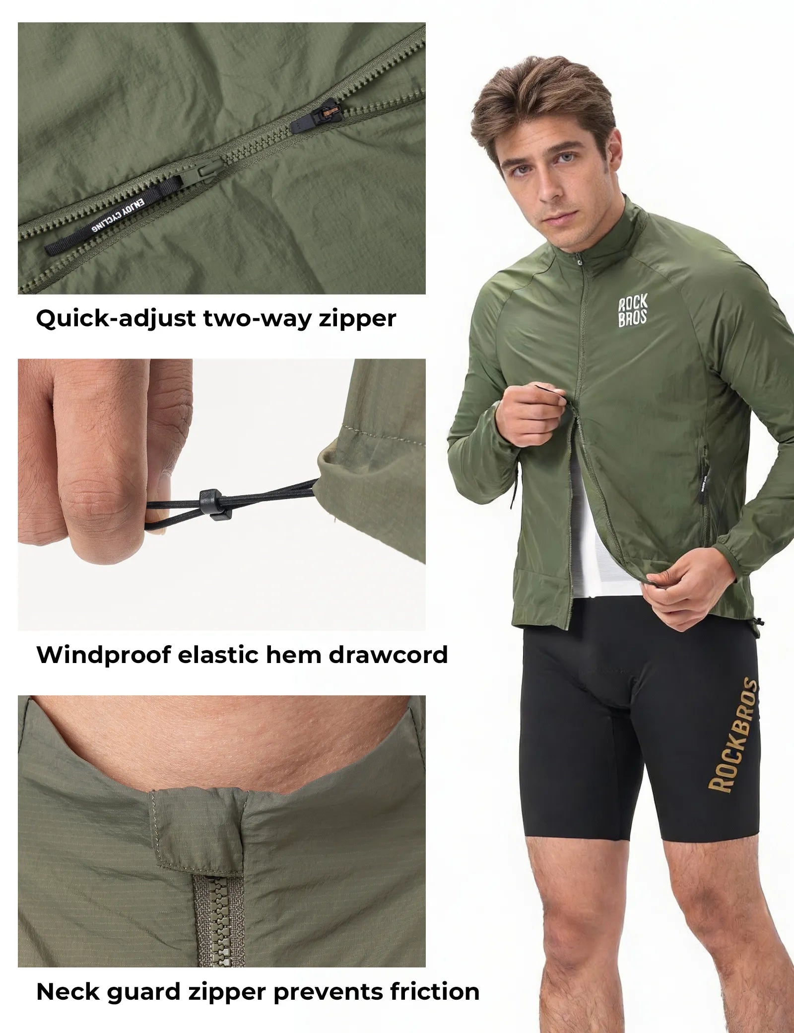 Rockbros lightweight packable cycling wind jacket for men and women.
#color_green
