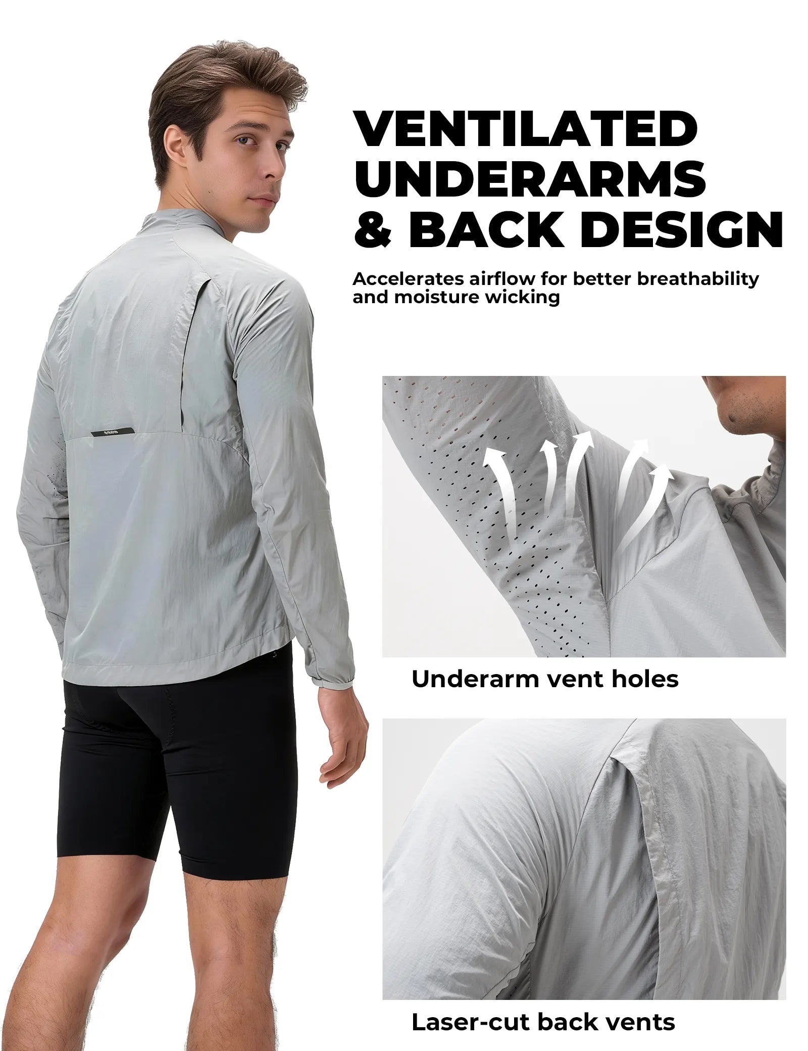 Rockbros lightweight packable cycling wind jacket for men and women.
#color_white