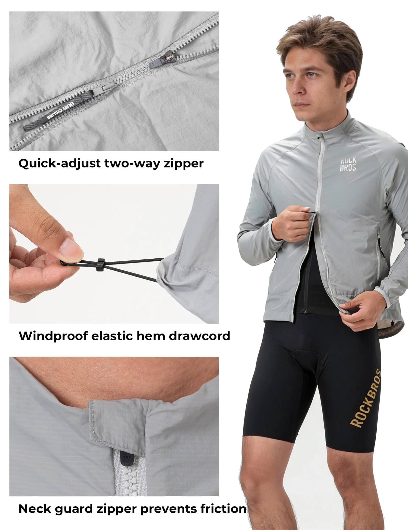 Rockbros lightweight packable cycling wind jacket for men and women.
#color_white