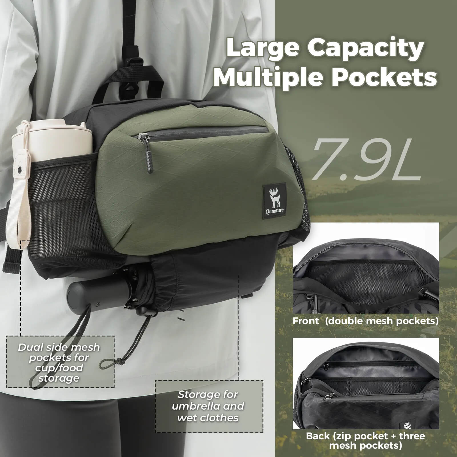Water-repellent waist bag, suitable for outdoor rainy weather.
#color_green