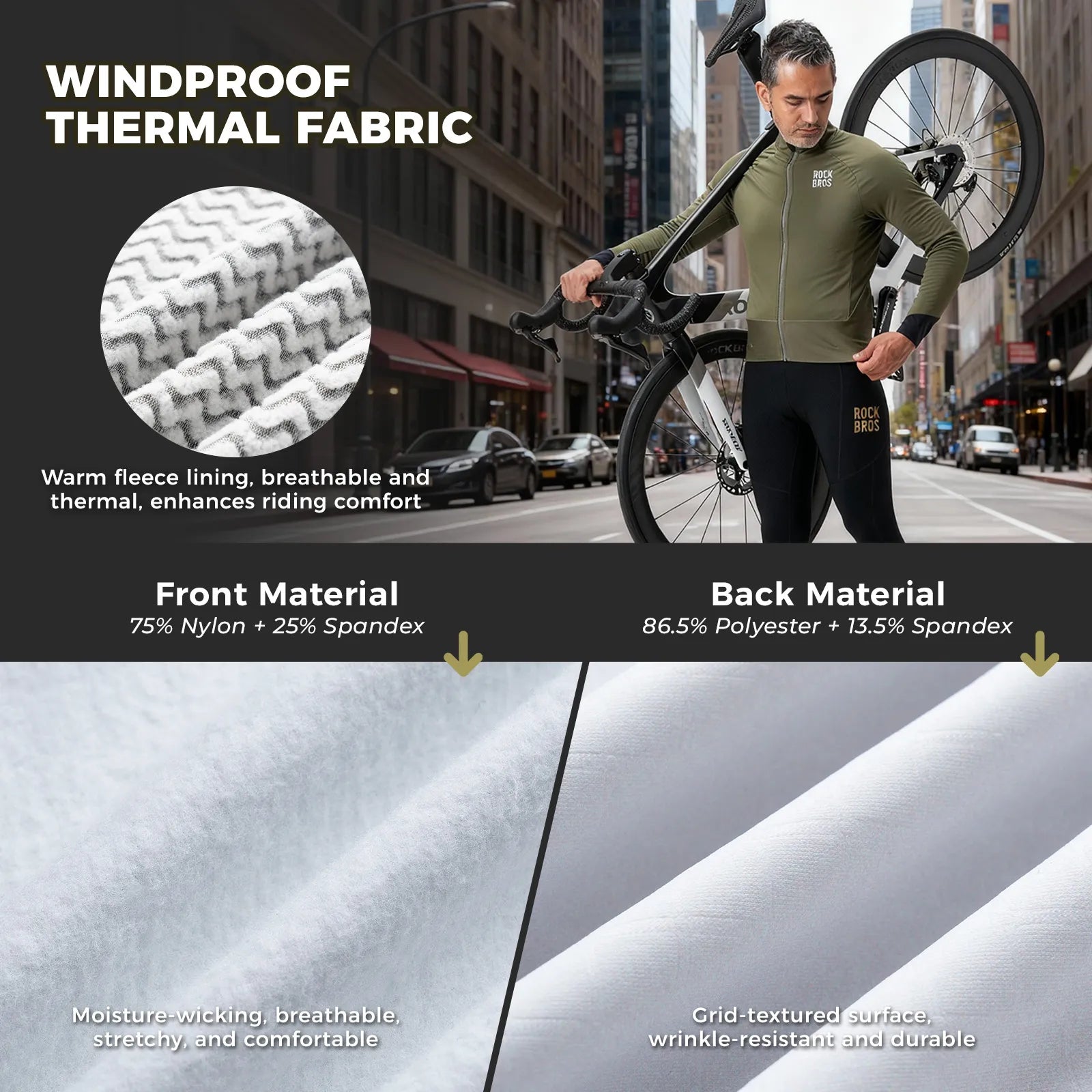 ROCKBROS Men's Outdoor Cycling Jacket with High-Visibility Reflective Strips.
#color_white