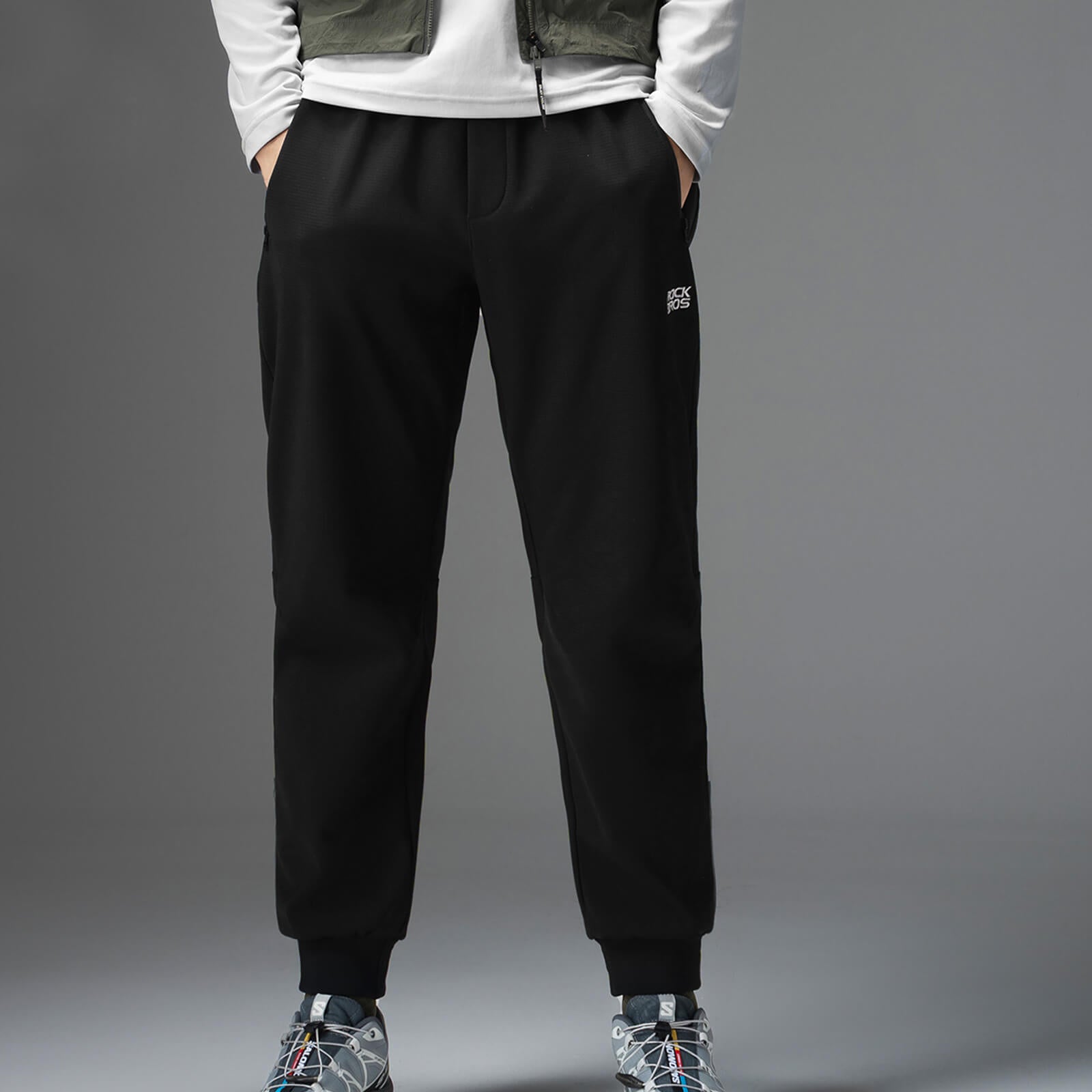 ROCKBROS Men's Cycling Pants with adjustable waist drawstring, embroidered logo, and high elasticity breathable fabric for comfort.