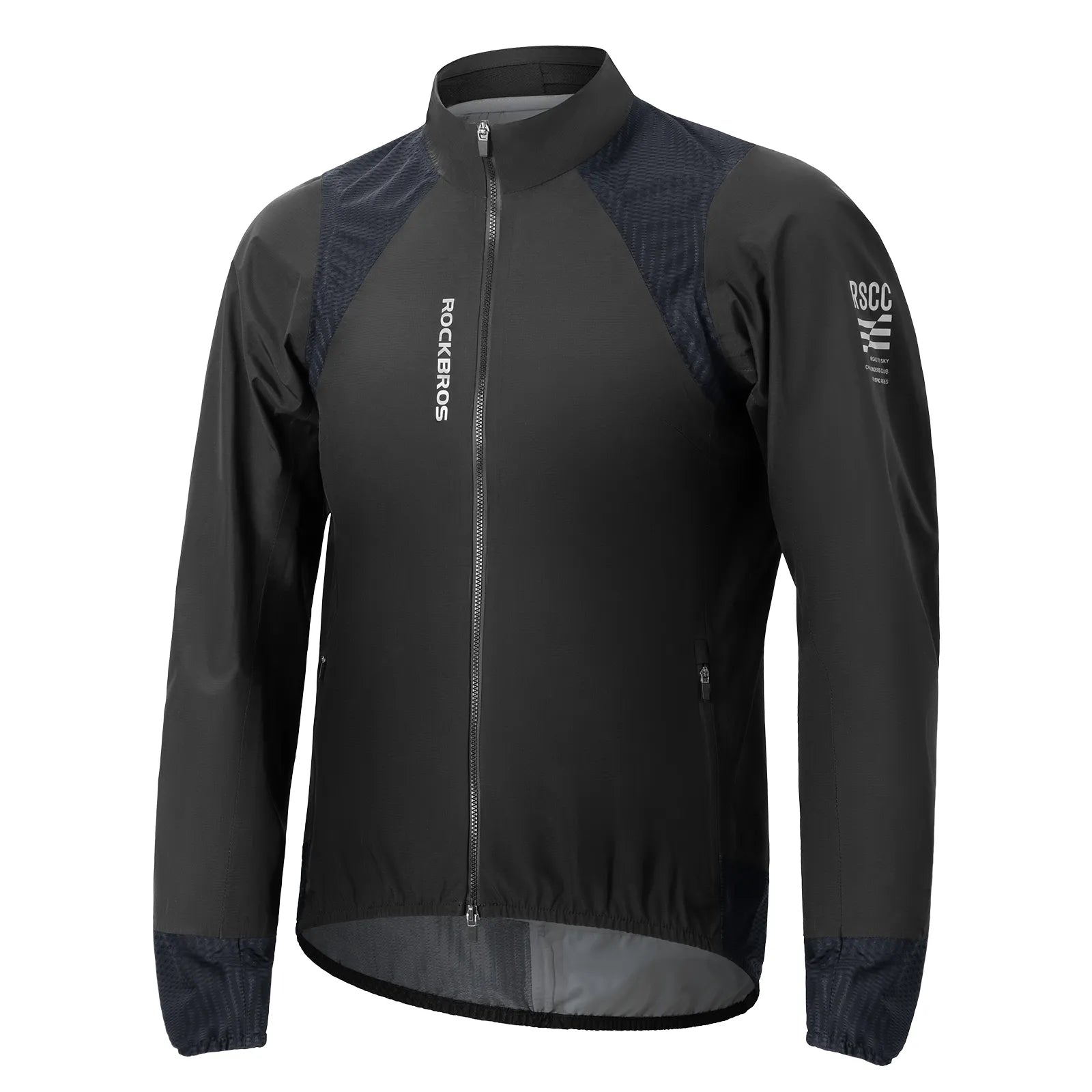 ROCKBROS men's lightweight water-resistant cycling jacket in black, front view