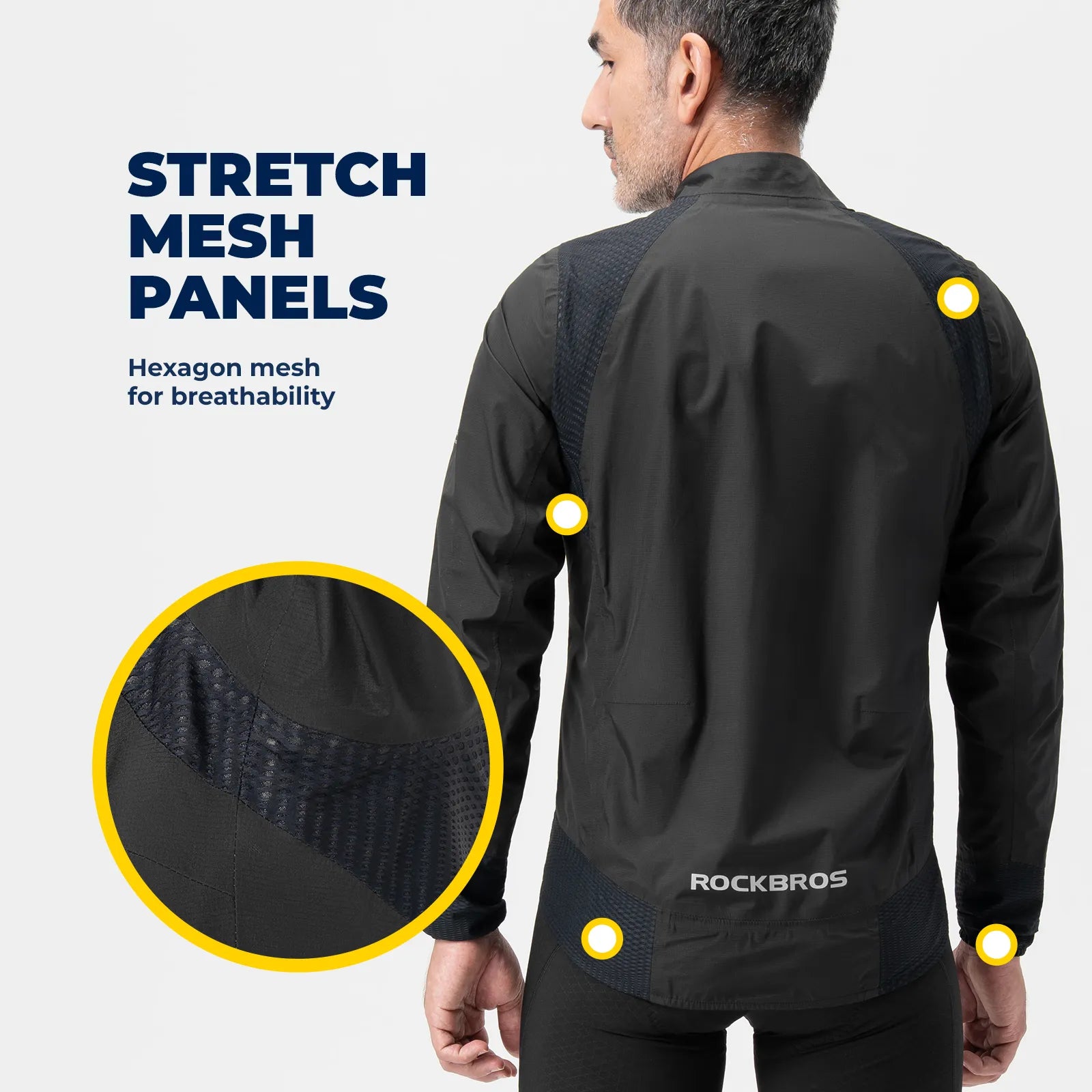 ROCKBROS men's lightweight water-resistant cycling jacket in black, front view