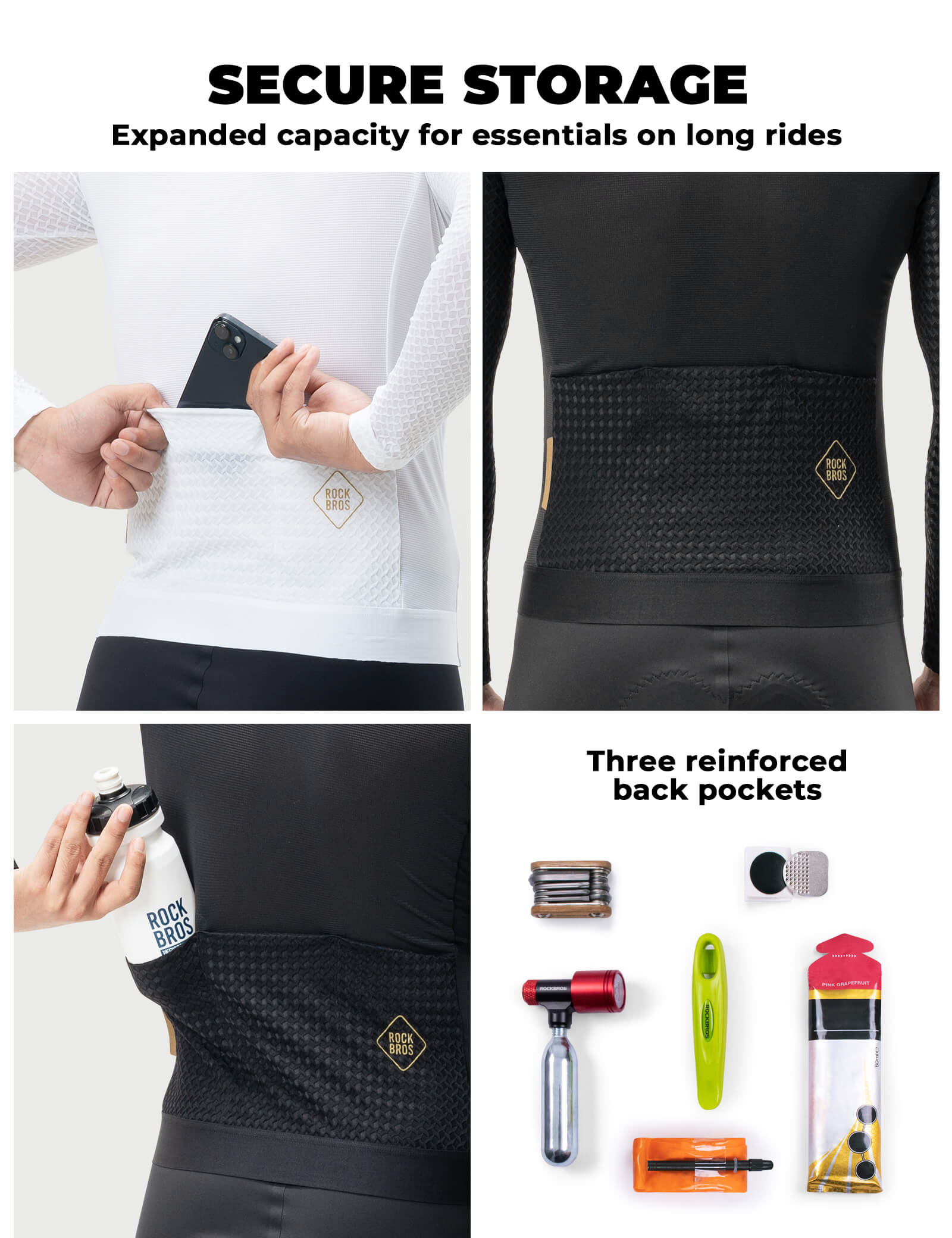 ROCKBROS Men's Long-Sleeved Cycling Jersey with 3D Cut Diamond Fit
#color_black