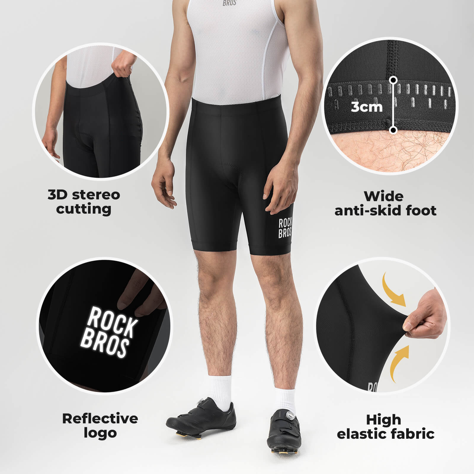 ROCKBROS men's padded MTB cycling shorts for mountain biking comfort.
#color_black