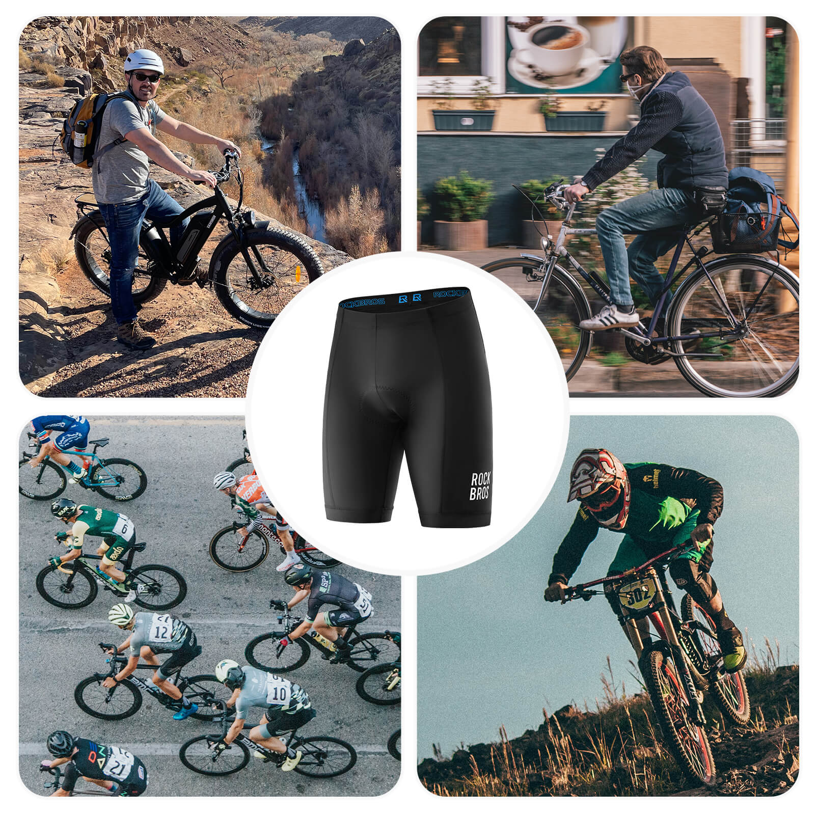 ROCKBROS men's padded MTB cycling shorts for mountain biking comfort.
#color_black