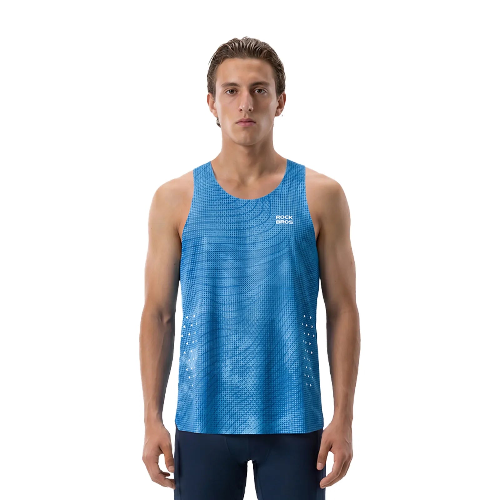 ROCKBROS men's lightweight running singlet in black, breathable quick-dry fabric for race training.
#color_white