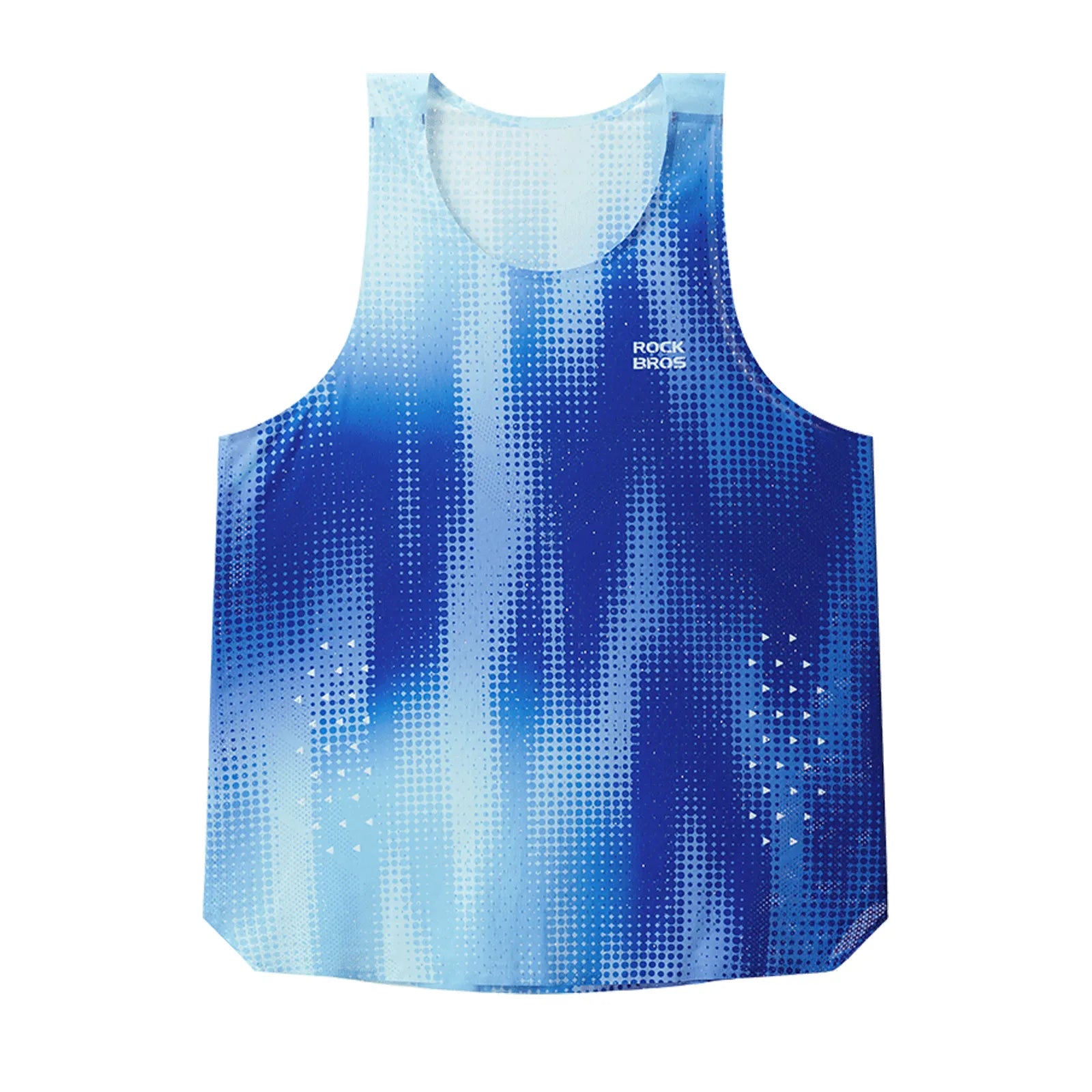 ROCKBROS men's lightweight running singlet in black, breathable quick-dry fabric for race training.
#color_white blue