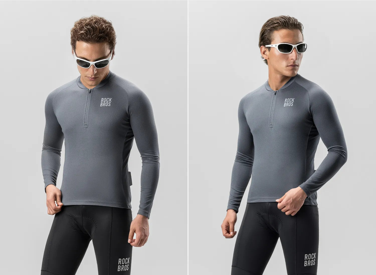 ROCKBROS Men's Zephyra Long Sleeve Cycling Jersey - Lightweight Breathable Half Zip Bike Shirt Front View