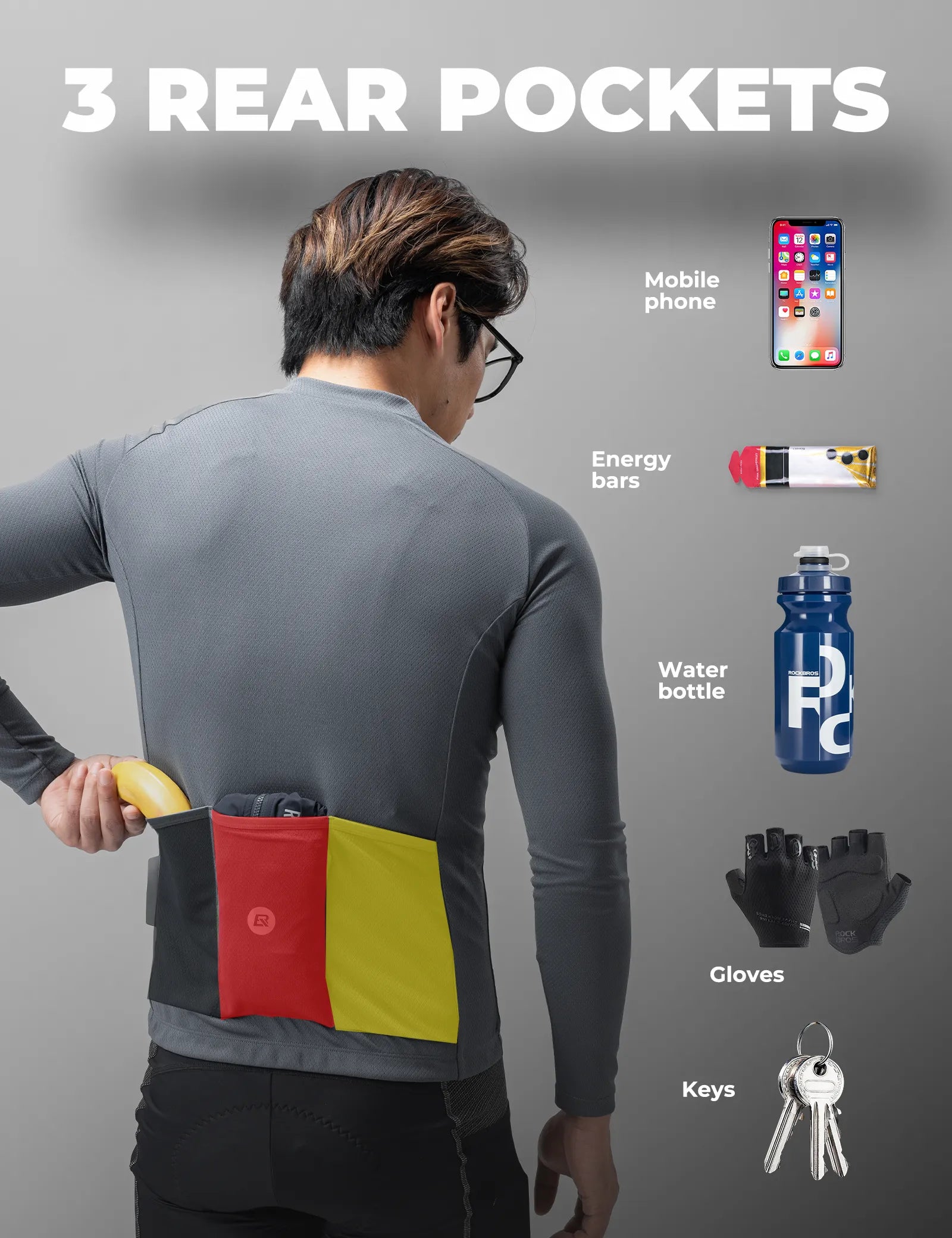 ROCKBROS Men's Zephyra Long Sleeve Cycling Jersey - Lightweight Breathable Half Zip Bike Shirt Front View.
#color_white