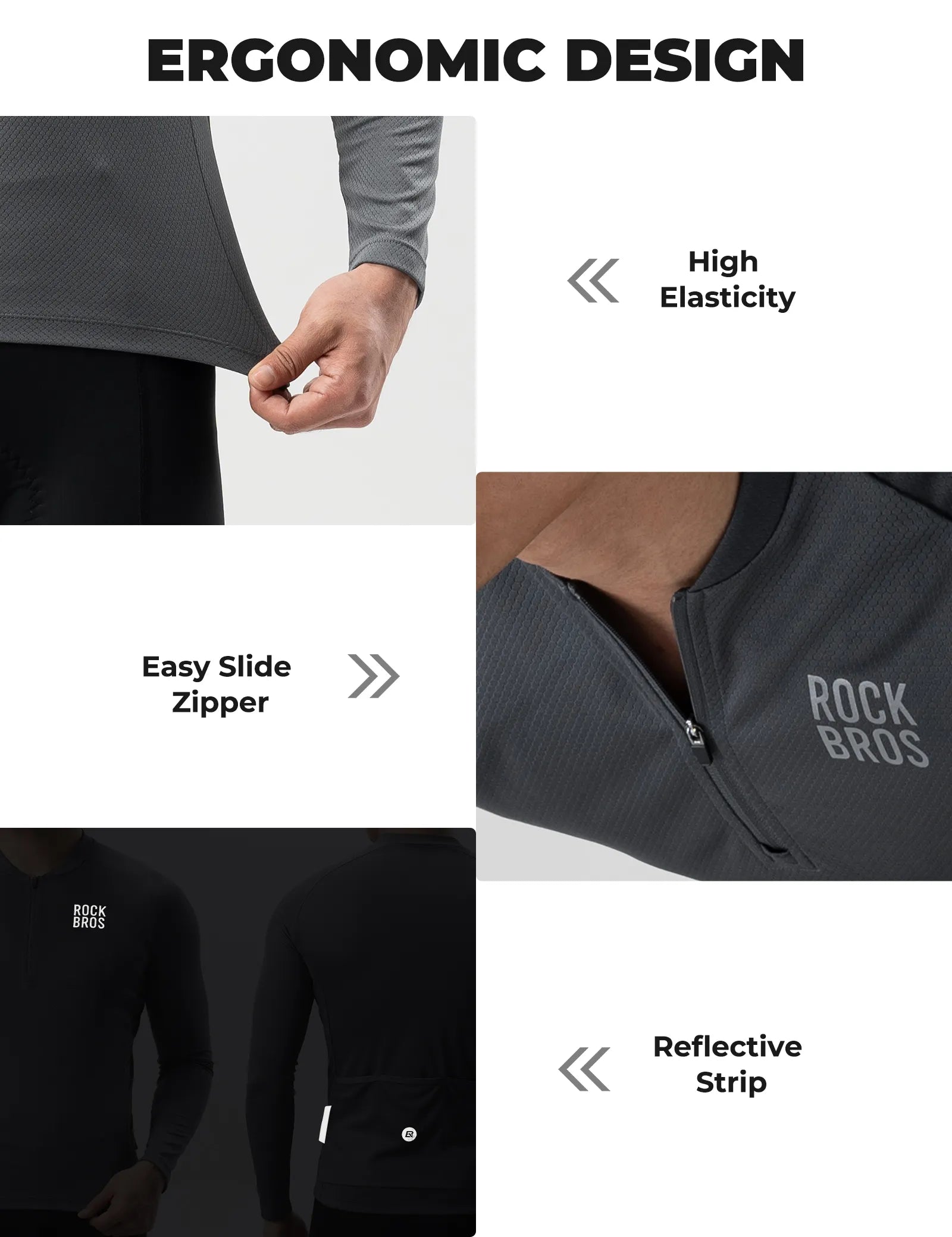 ROCKBROS Men's Zephyra Long Sleeve Cycling Jersey - Lightweight Breathable Half Zip Bike Shirt Front View.
#color_white