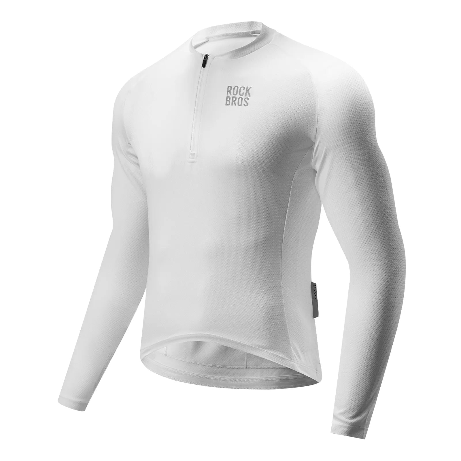 ROCKBROS Men's Zephyra Long Sleeve Cycling Jersey - Lightweight Breathable Half Zip Bike Shirt Front View.
#color_white