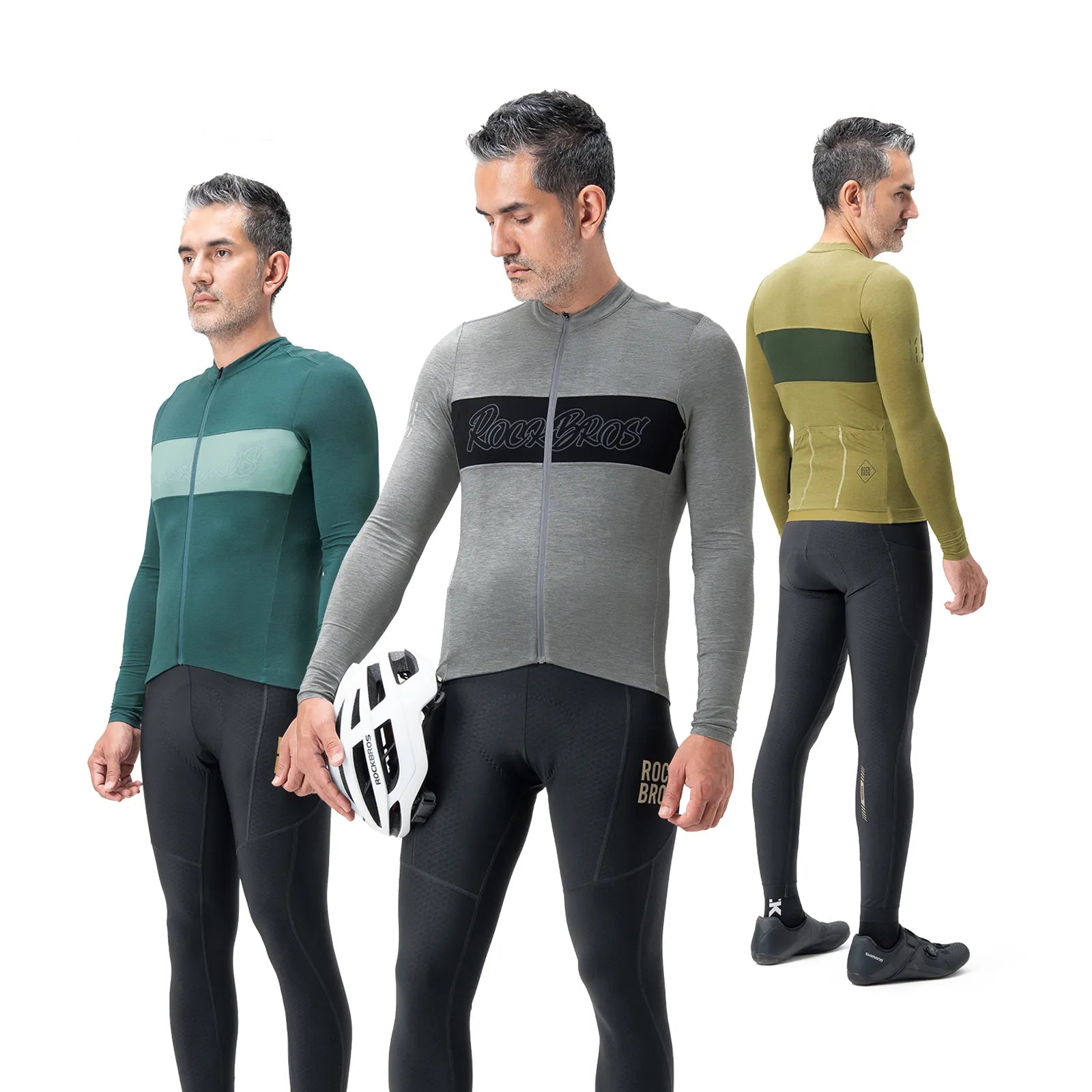 ROCKBROS Men's Merino Wool Long Sleeve Cycling Jersey - SoftTouch Series.
#color_green